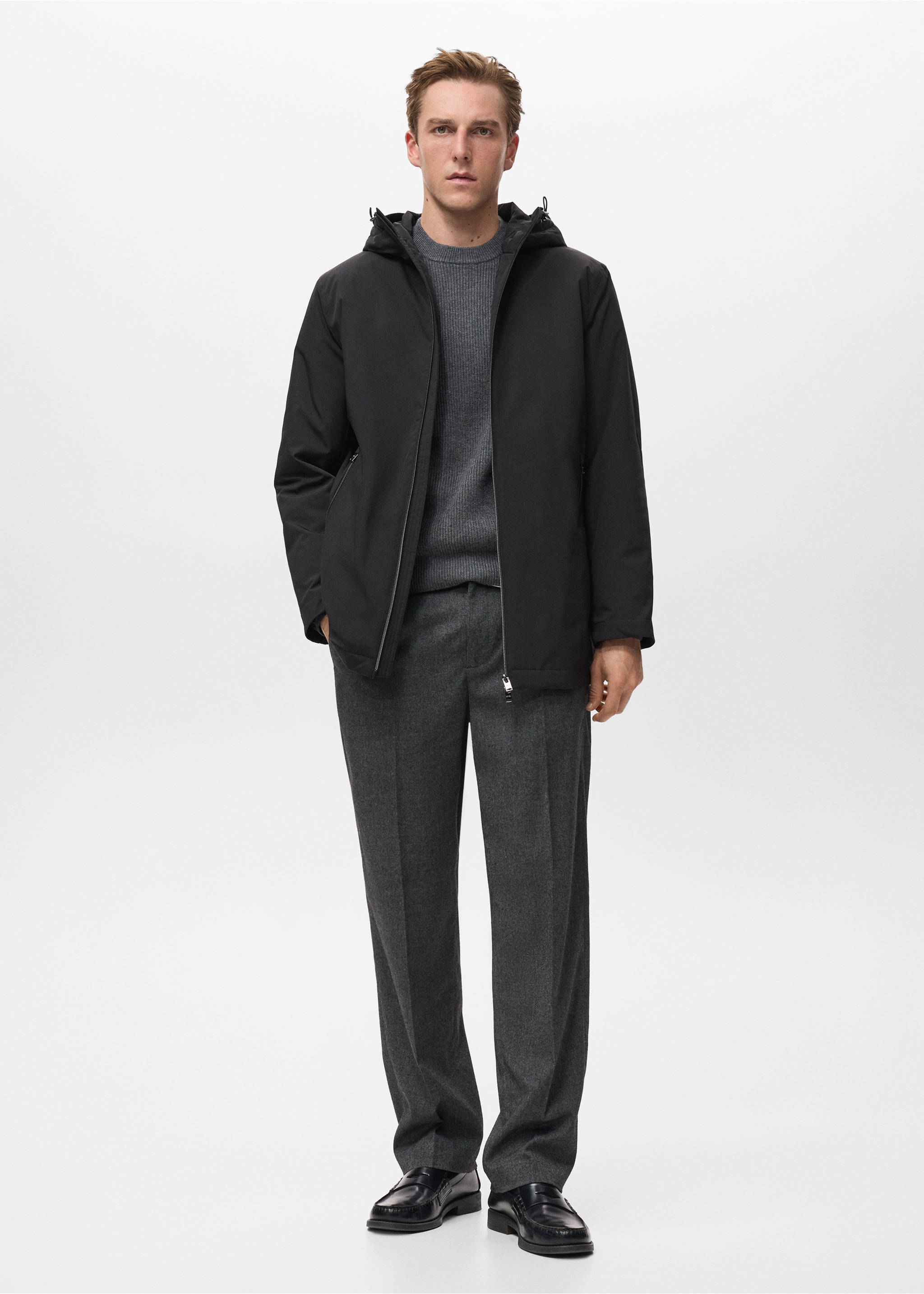 Water-repellent hooded parka - General plane, Black. Ref: 17057887-00.