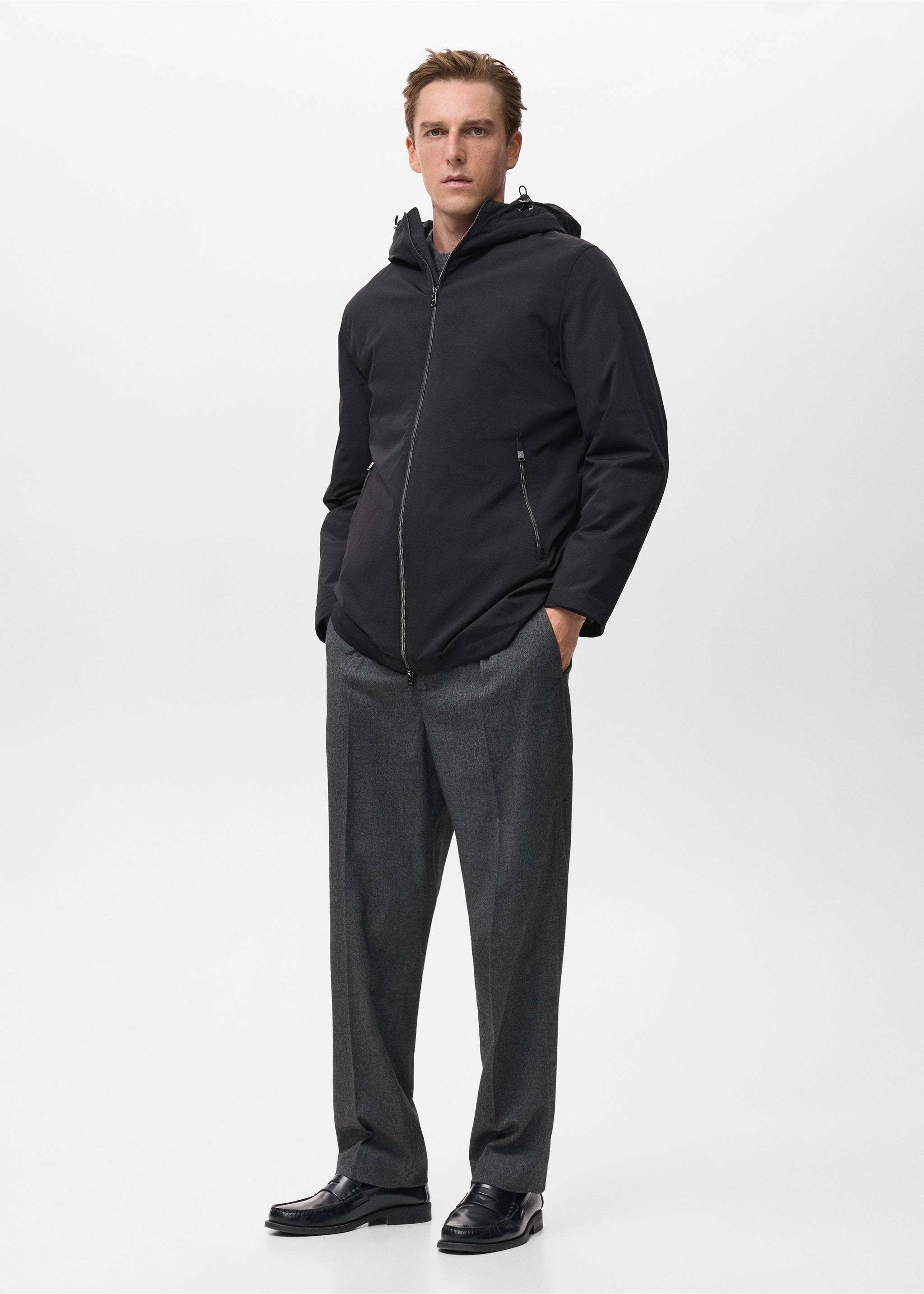 Water-repellent hooded parka - Details of the article 2, Black. Ref: 17057887-00.