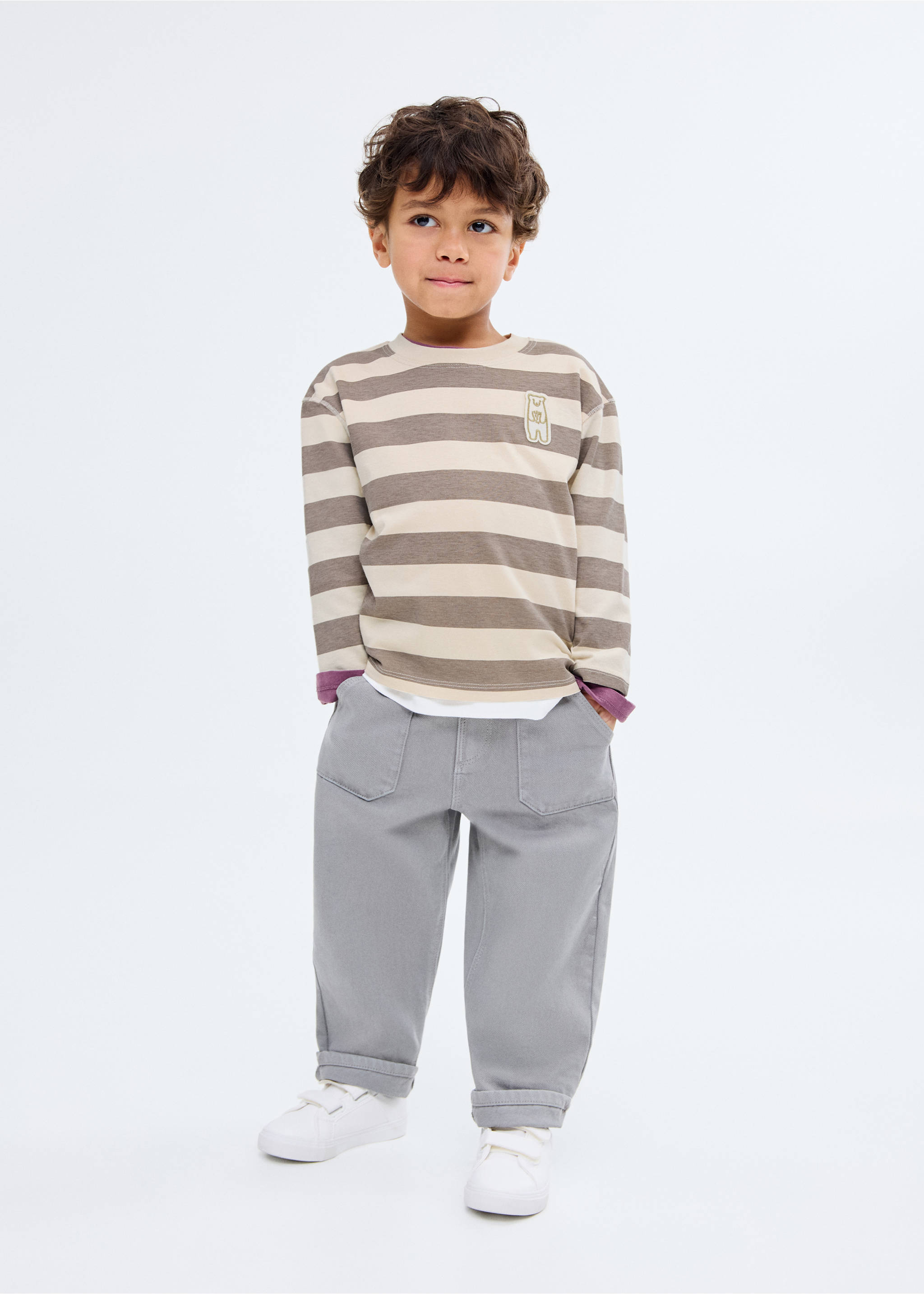 Patch striped t-shirt - General plane, Medium Brown. Ref: 17057895-00.