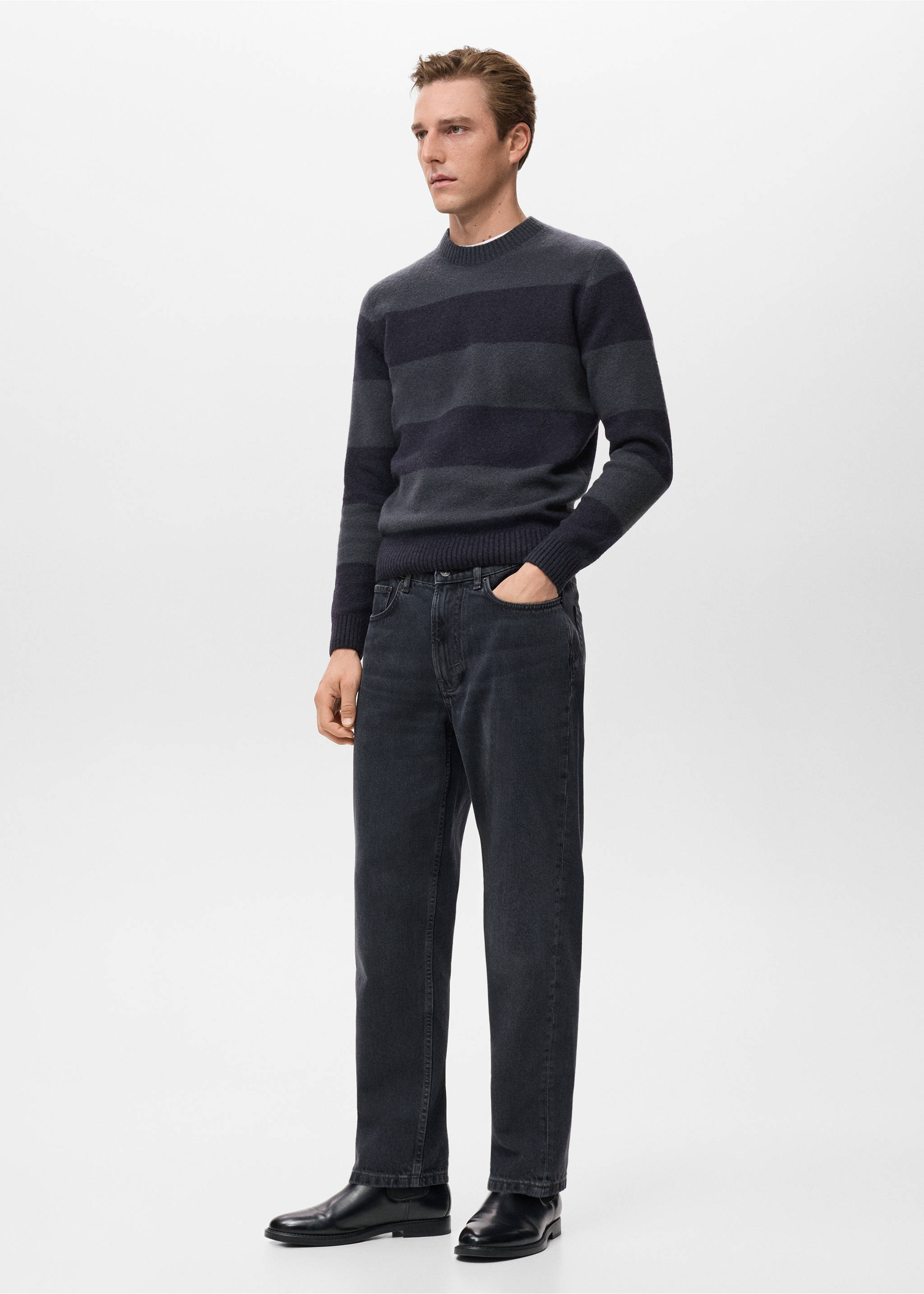 Grey and charcoal striped crew-neck jersey in a regular fit., Indigo Blue. Ref: 17057896-00.