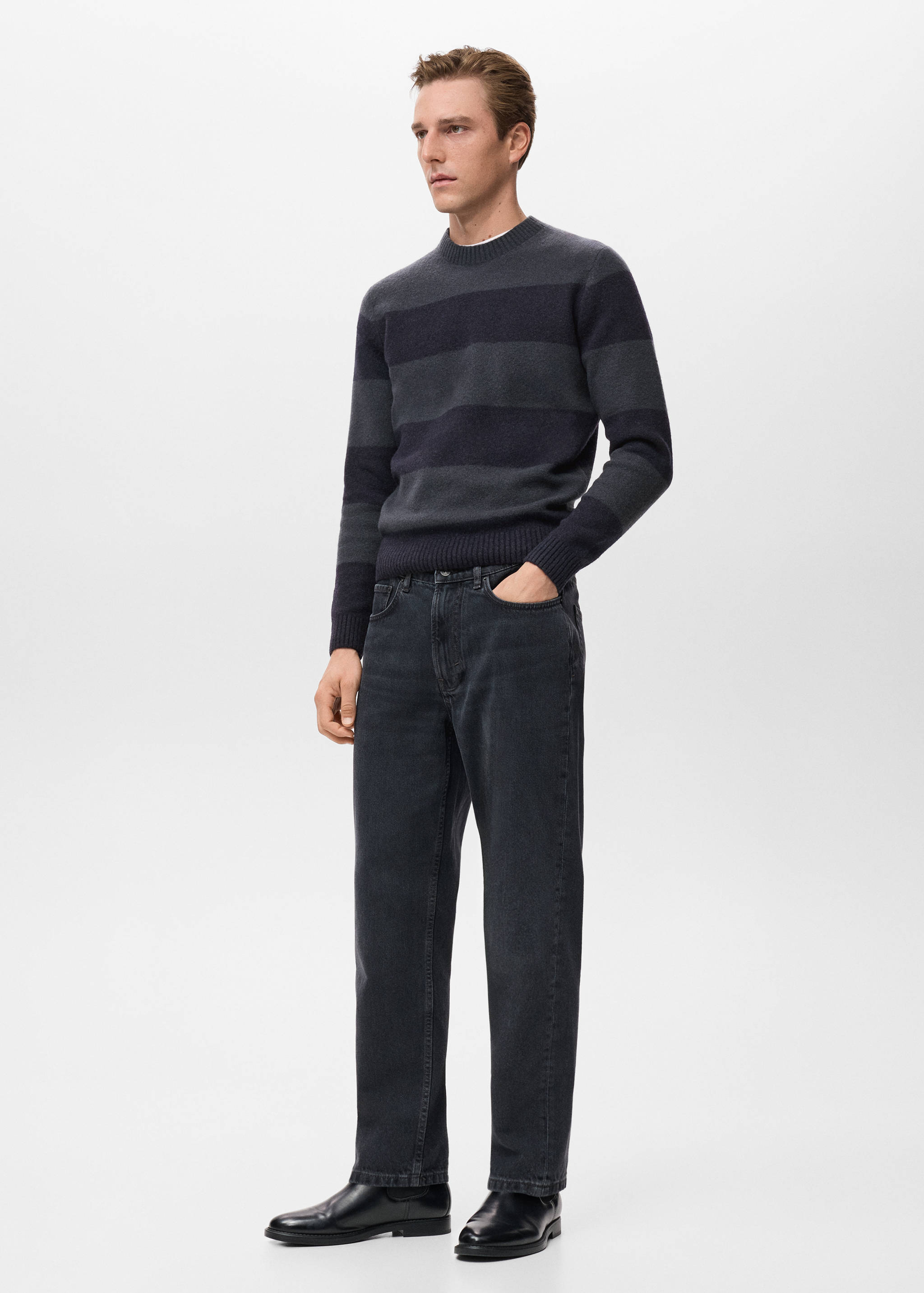 Grey and charcoal striped crew-neck jersey in a regular fit.