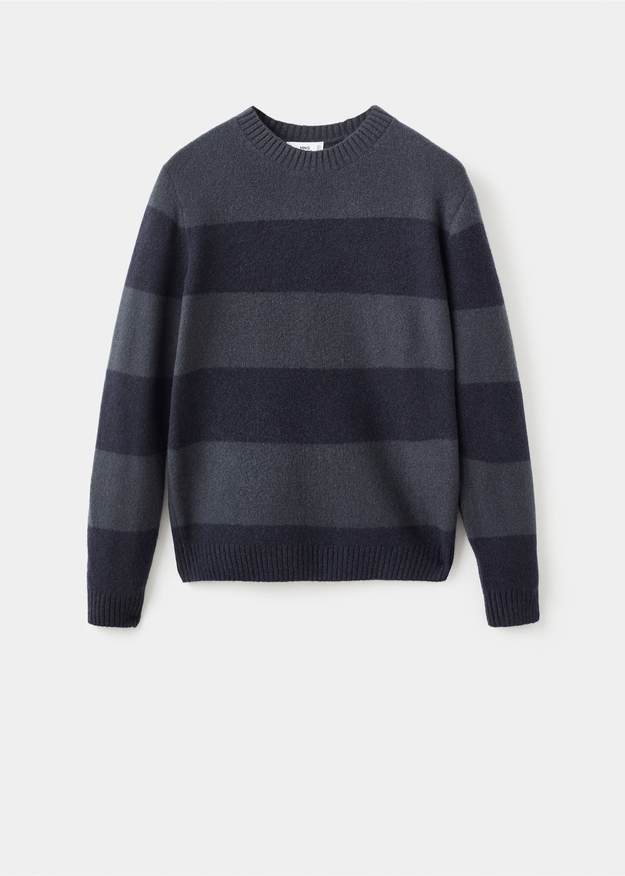 Navy and charcoal grey striped crew neck jumper., Indigo Blue. Ref: 17057896-00.