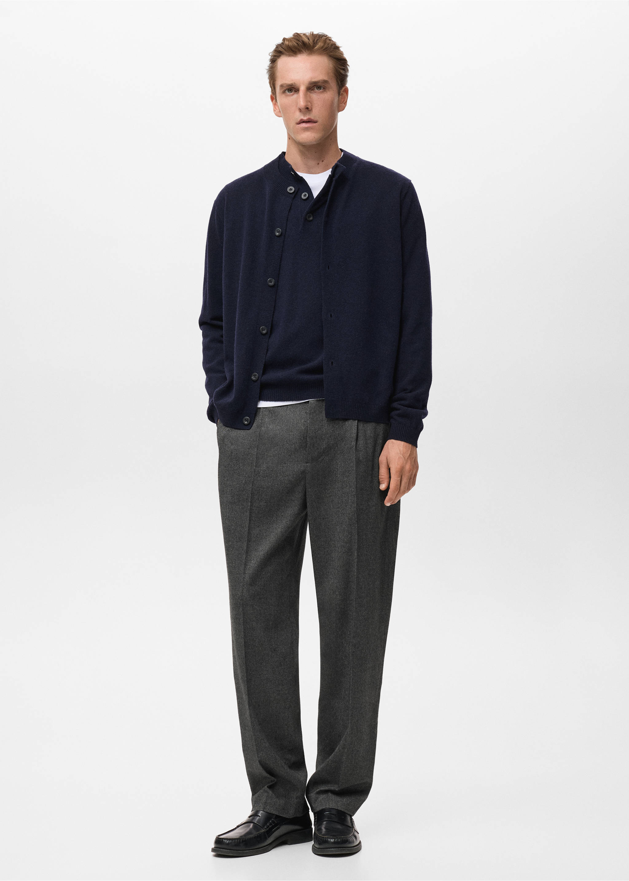 100% extra-fine wool cardigan with buttons - General plane, Navy. Ref: 17057899-00.