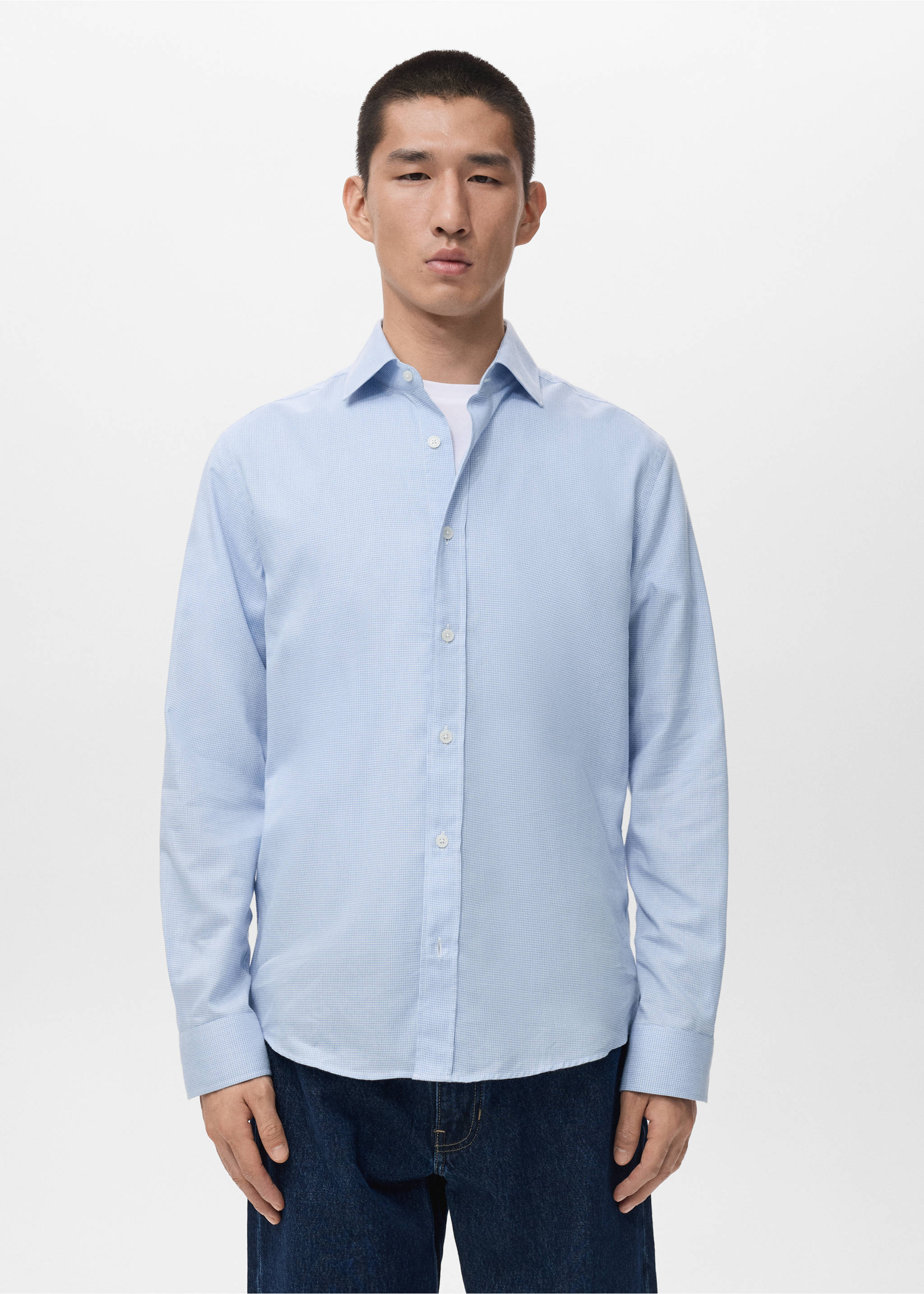 100% cotton flannel regular-fit shirt - Medium plane, Sky Blue. Ref: 17057907-00.