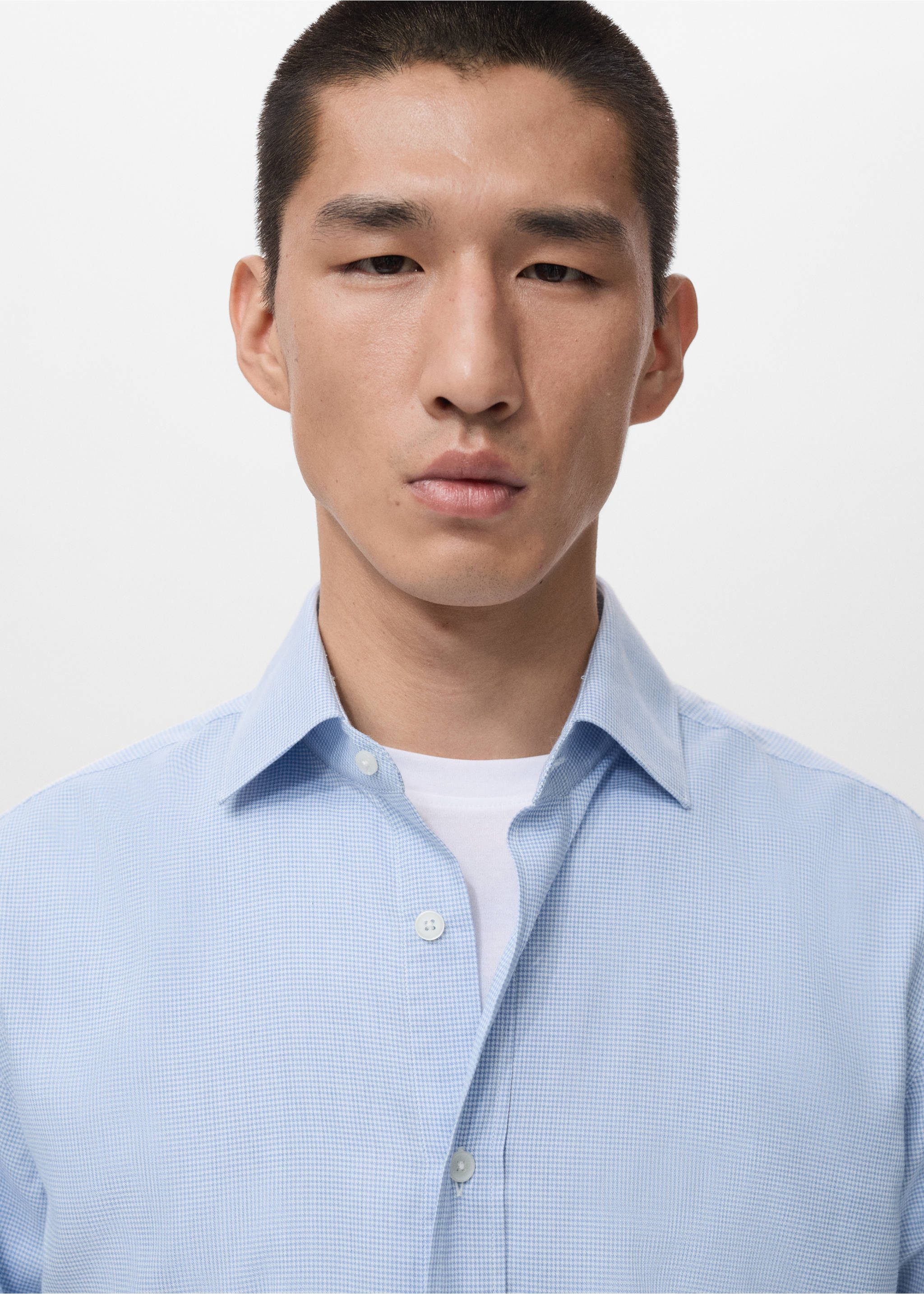 100% cotton flannel regular-fit shirt - Details of the article 1, Sky Blue. Ref: 17057907-00.