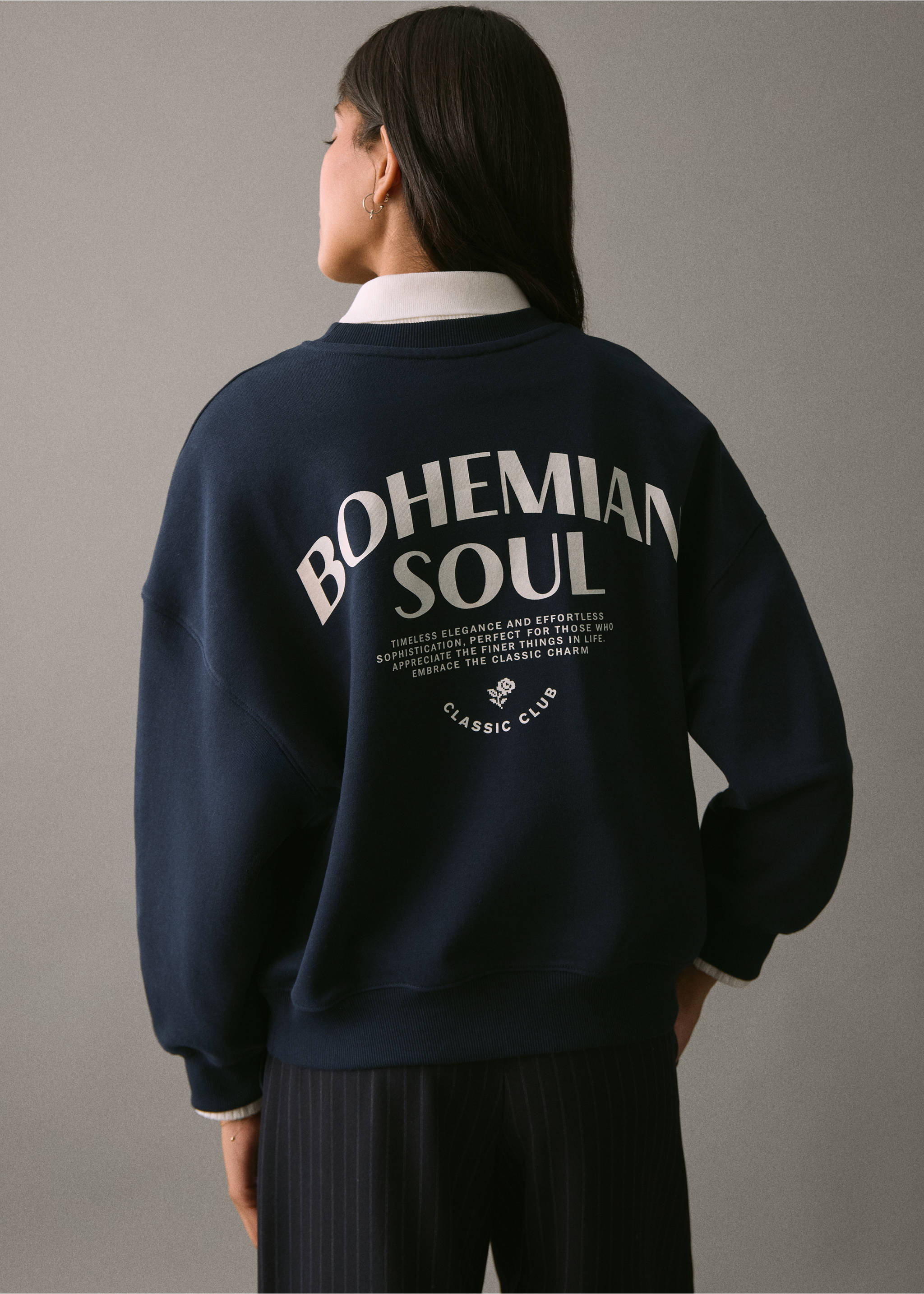 Printed embroidered sweatshirt - Reverse of the article, Navy. Ref: 17058268-00.