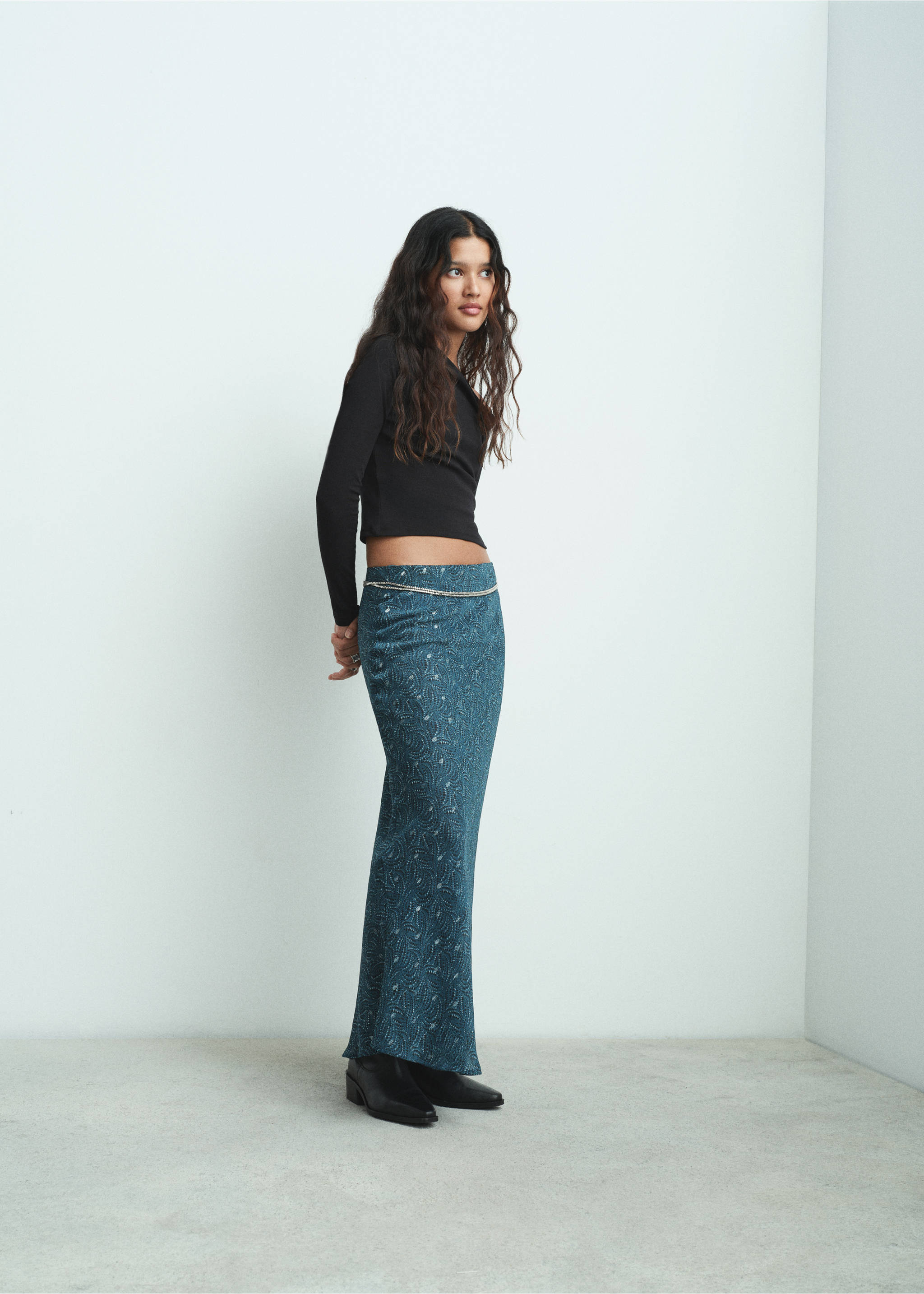 Long lurex skirt - General plane, Petrol Blue. Ref: 17058270-00.