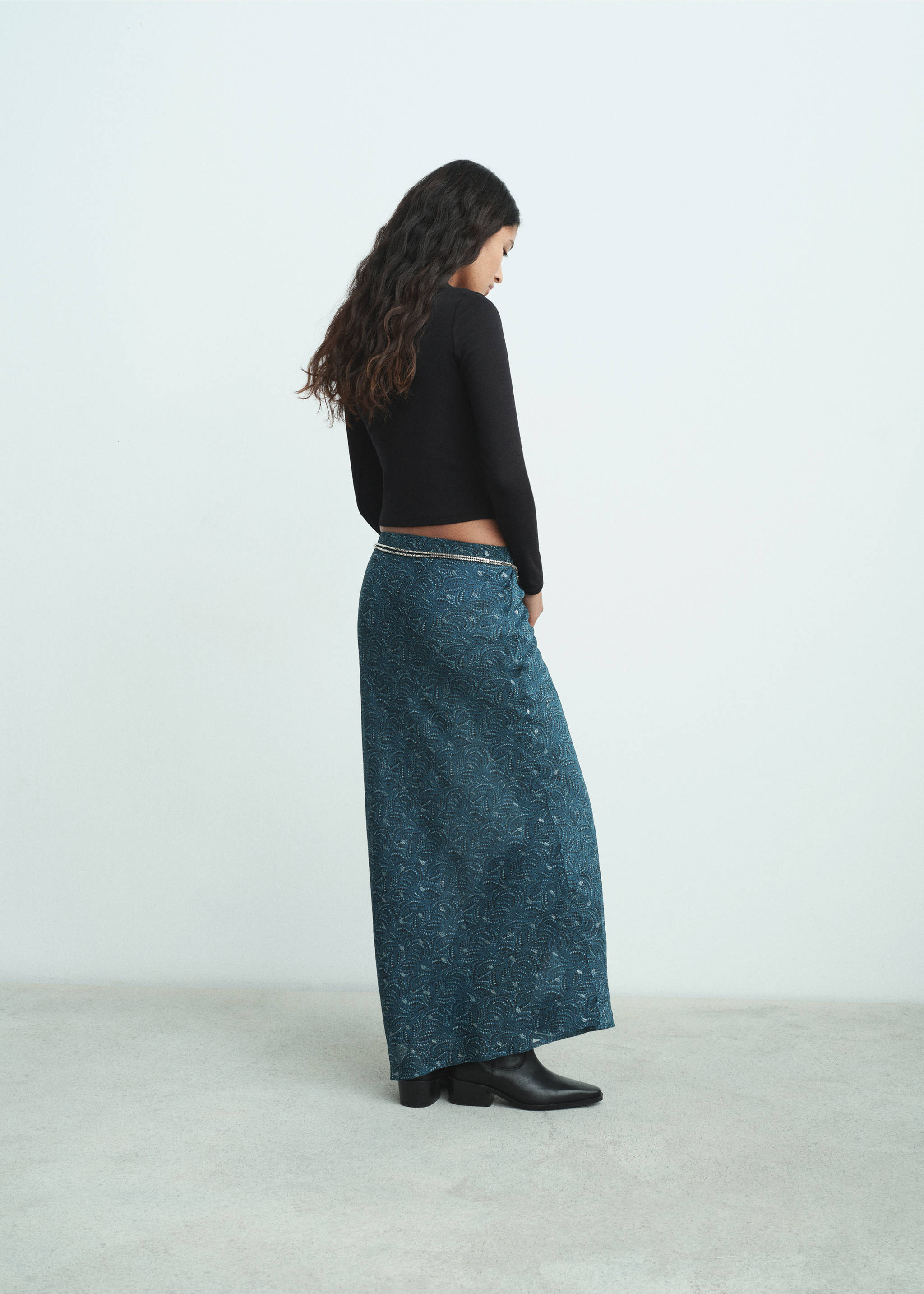 Long lurex skirt - Reverse of the article, Petrol Blue. Ref: 17058270-00.