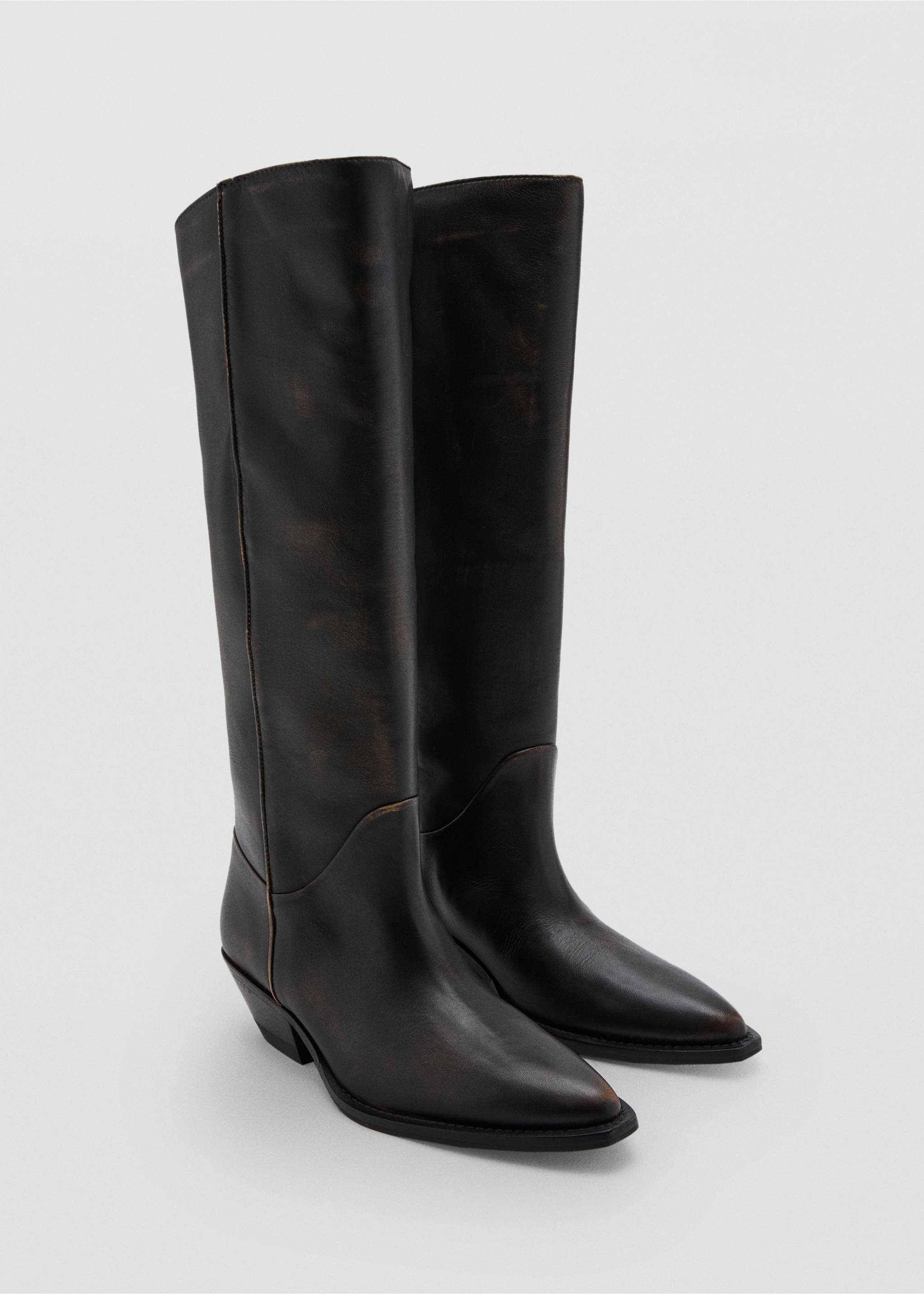 Bota piel efecto desgastado - Plano medio, Marrón. Ref: 17058271-00.