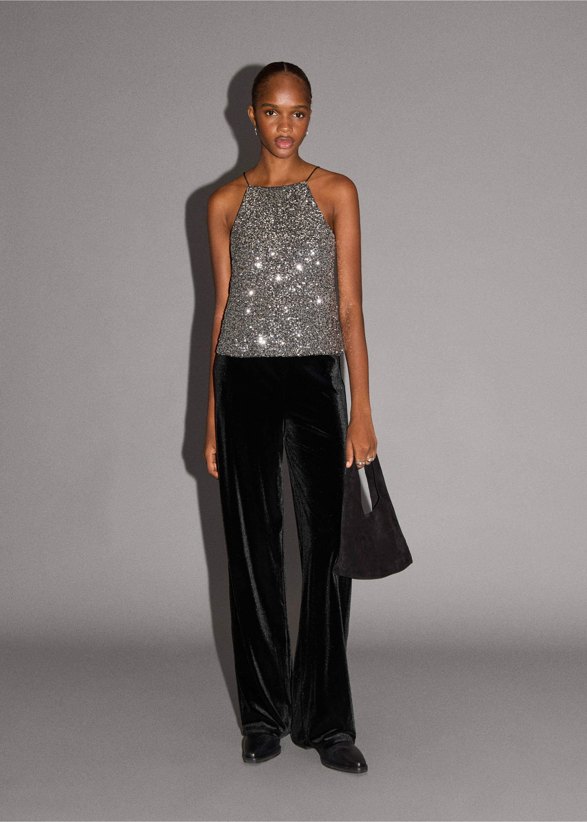Straight velvet trousers - General plane, Black. Ref: 17058273-00.