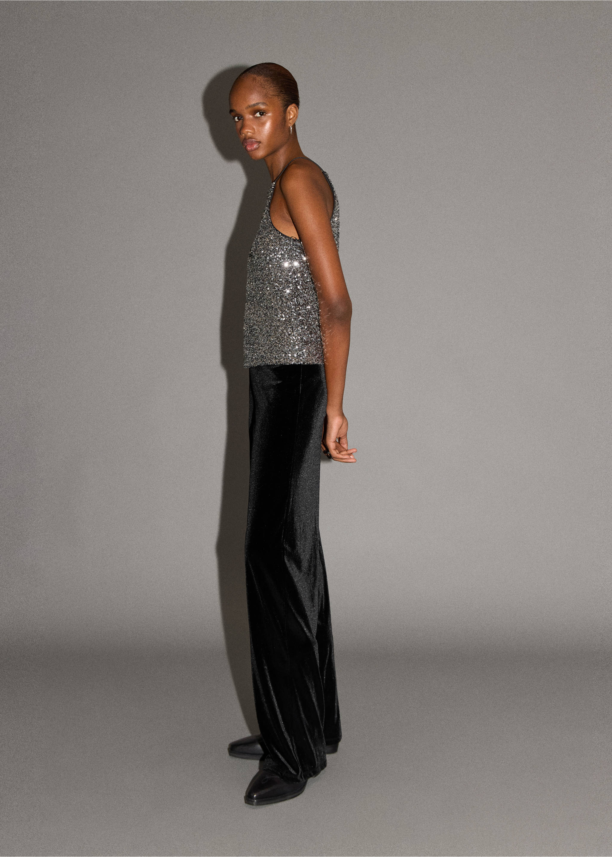 Straight velvet trousers - Medium plane, Black. Ref: 17058273-00.