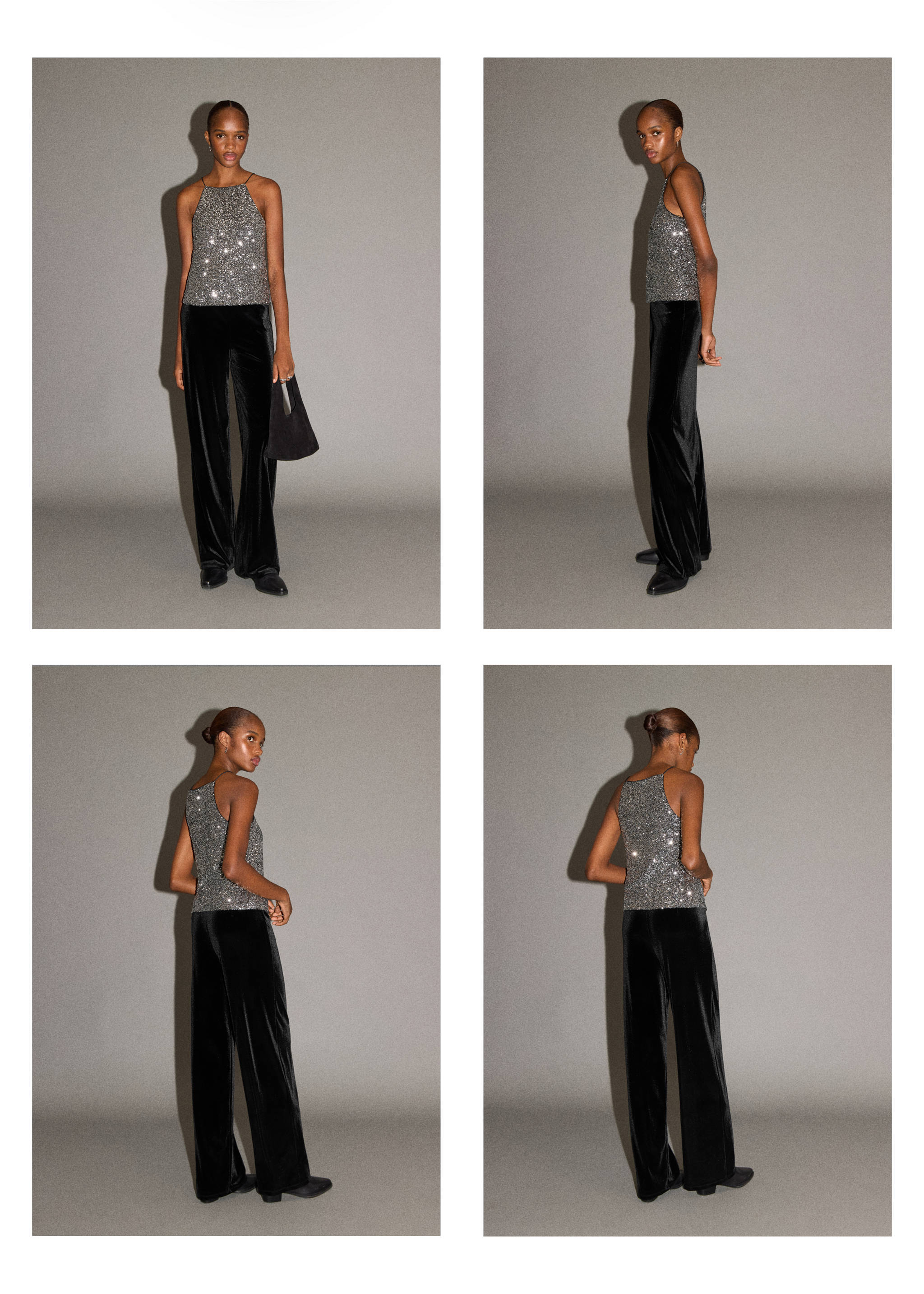 Straight velvet trousers - Details of the article 2, Black. Ref: 17058273-00.