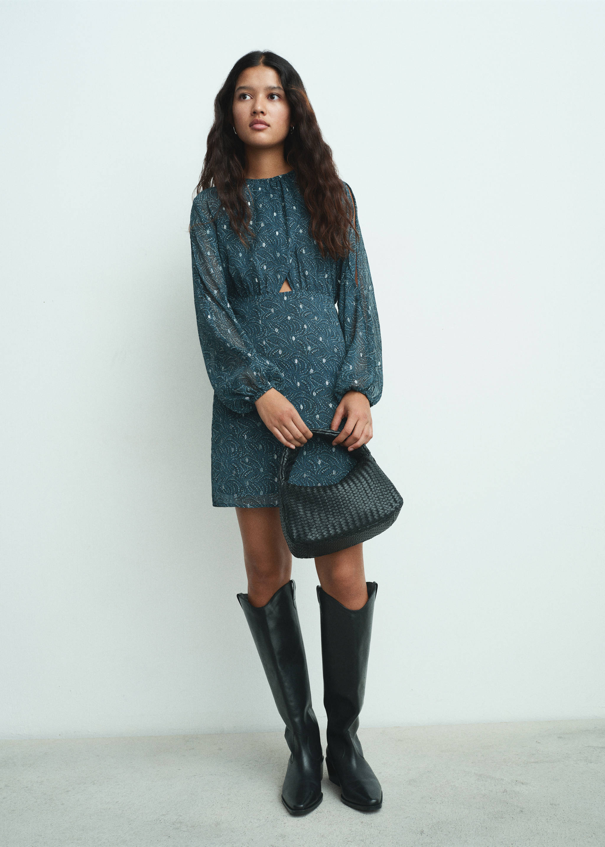 Lurex cut-out print dress - Medium plane