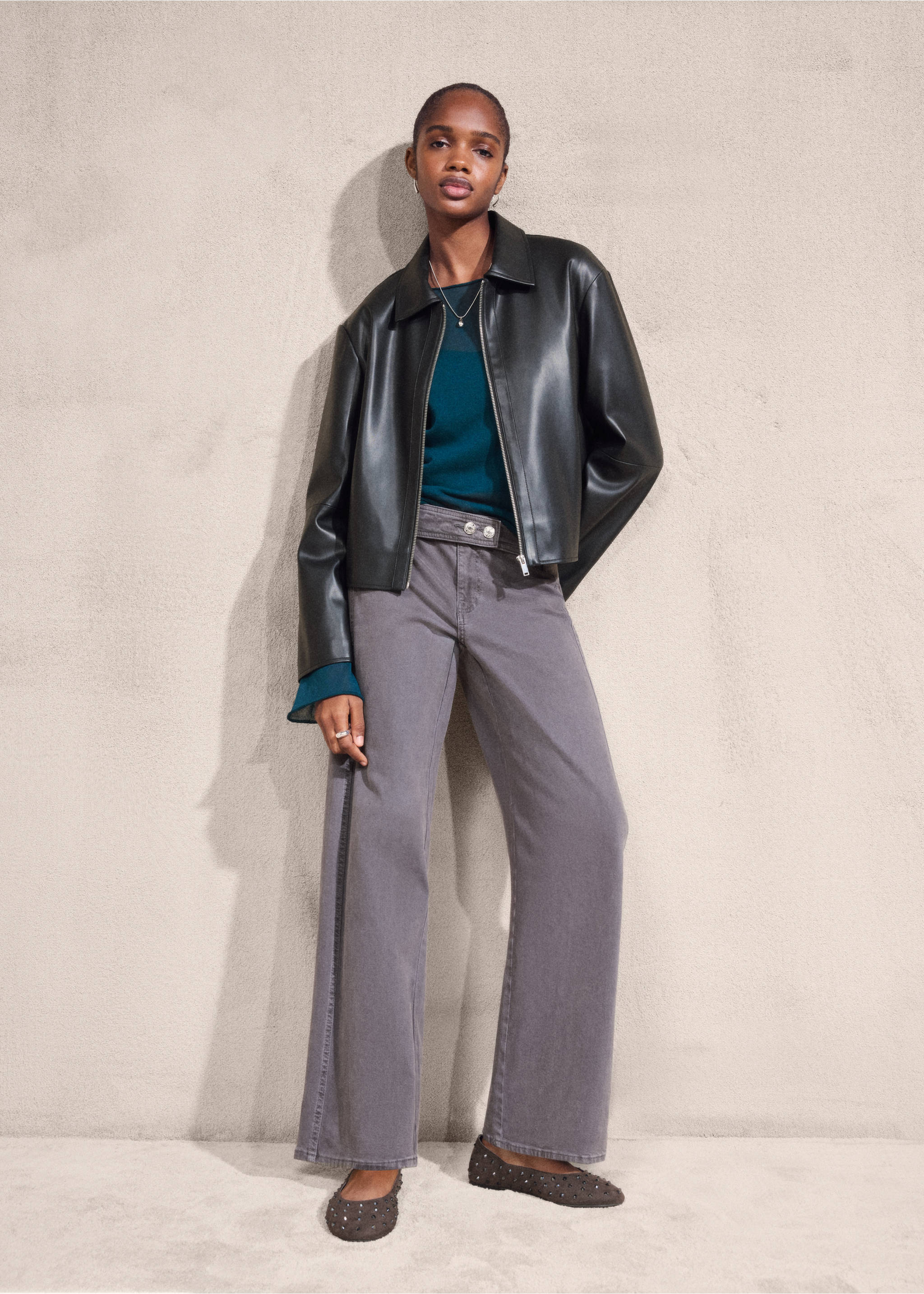 Faux-leather jacket - Details of the article 3, Black. Ref: 17058284-00.