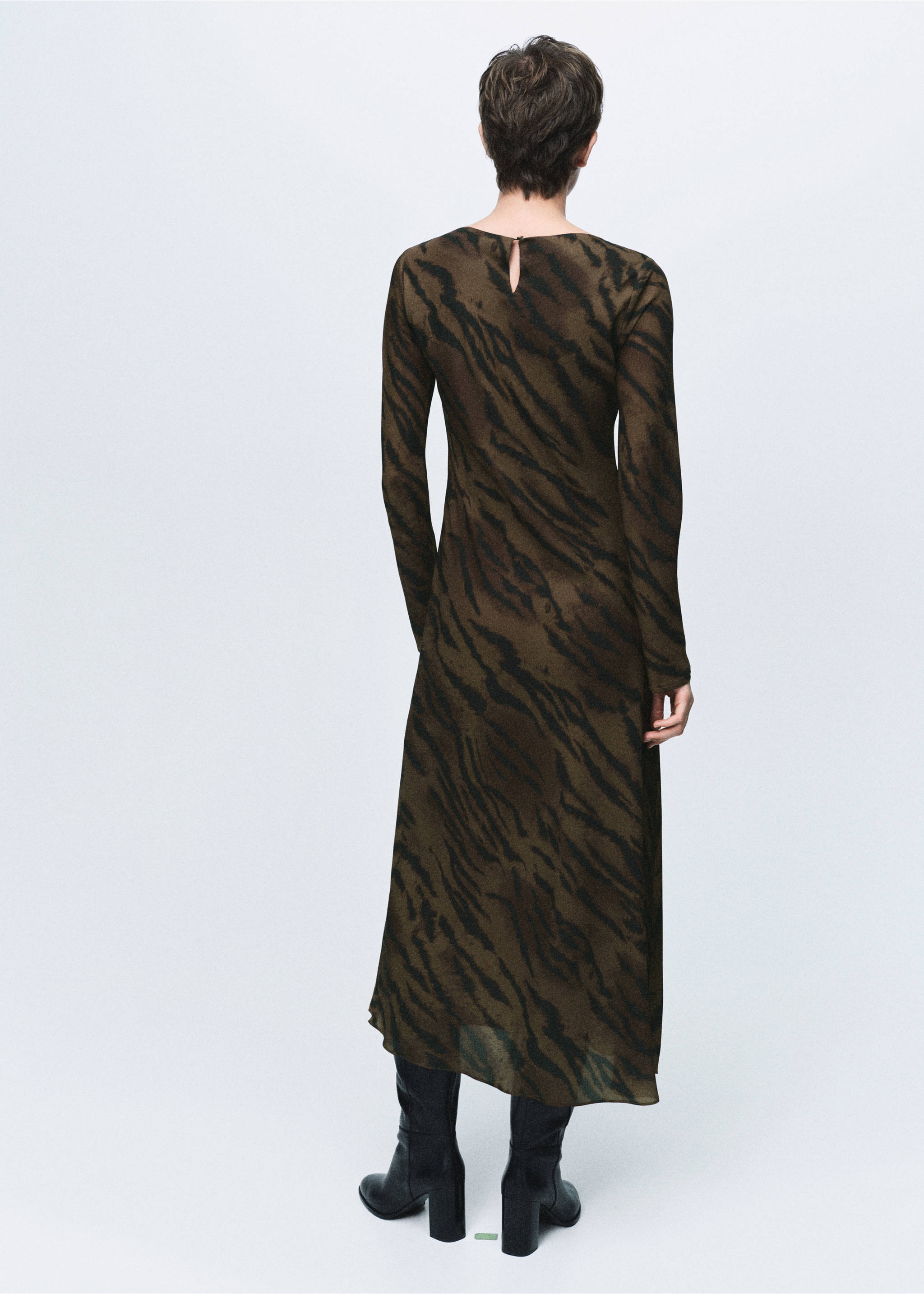 Satin animal-print dress - Reverse of the article, Brown. Ref: 17058292-00.