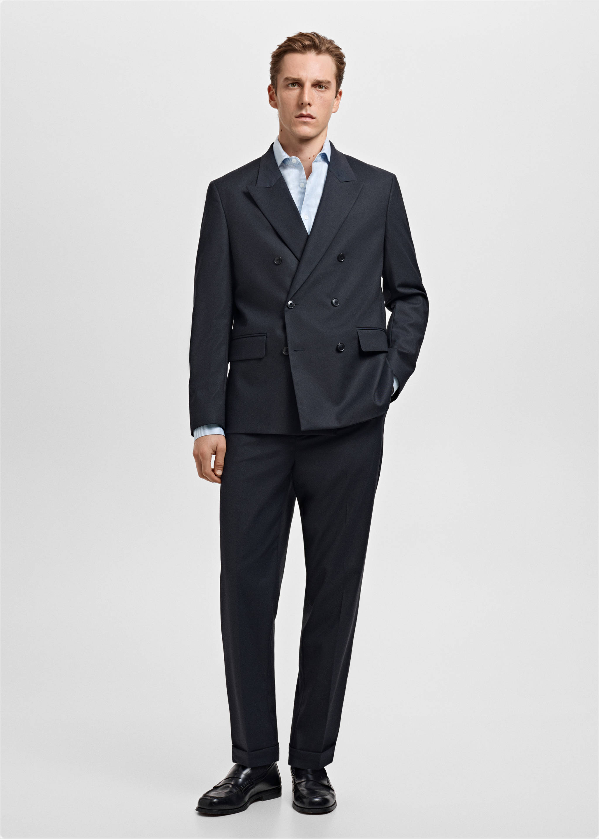 Slim-fit Giza cotton striped formal shirt - General plane, Sky Blue. Ref: 17058641-00.