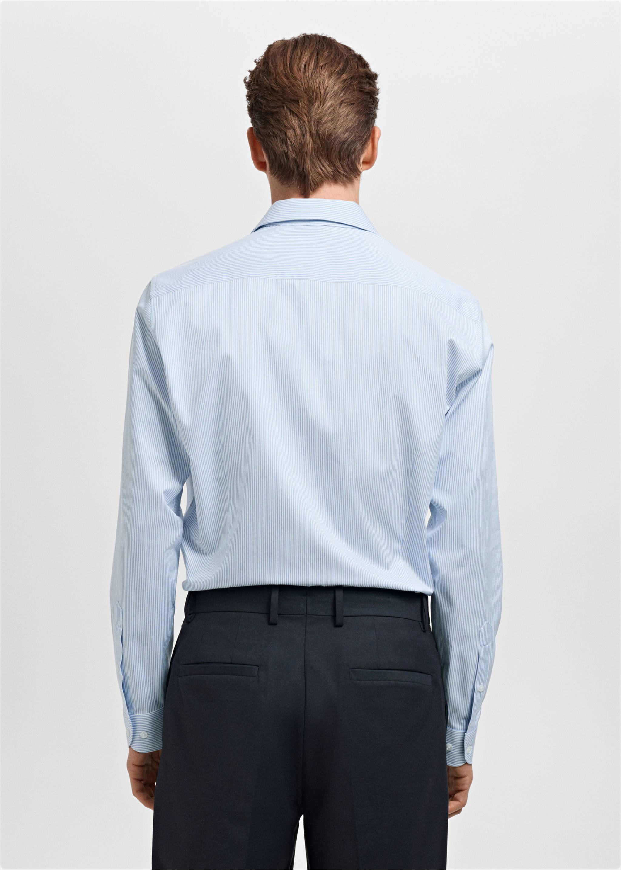 Slim-fit Giza cotton striped formal shirt - Reverse of the article, Sky Blue. Ref: 17058641-00.