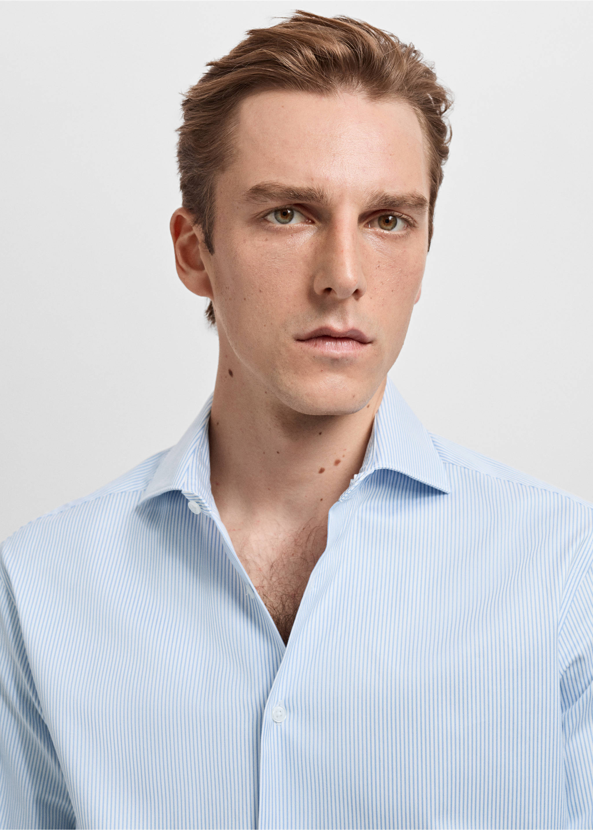 Slim-fit Giza cotton striped formal shirt - Details of the article 1, Sky Blue. Ref: 17058641-00.