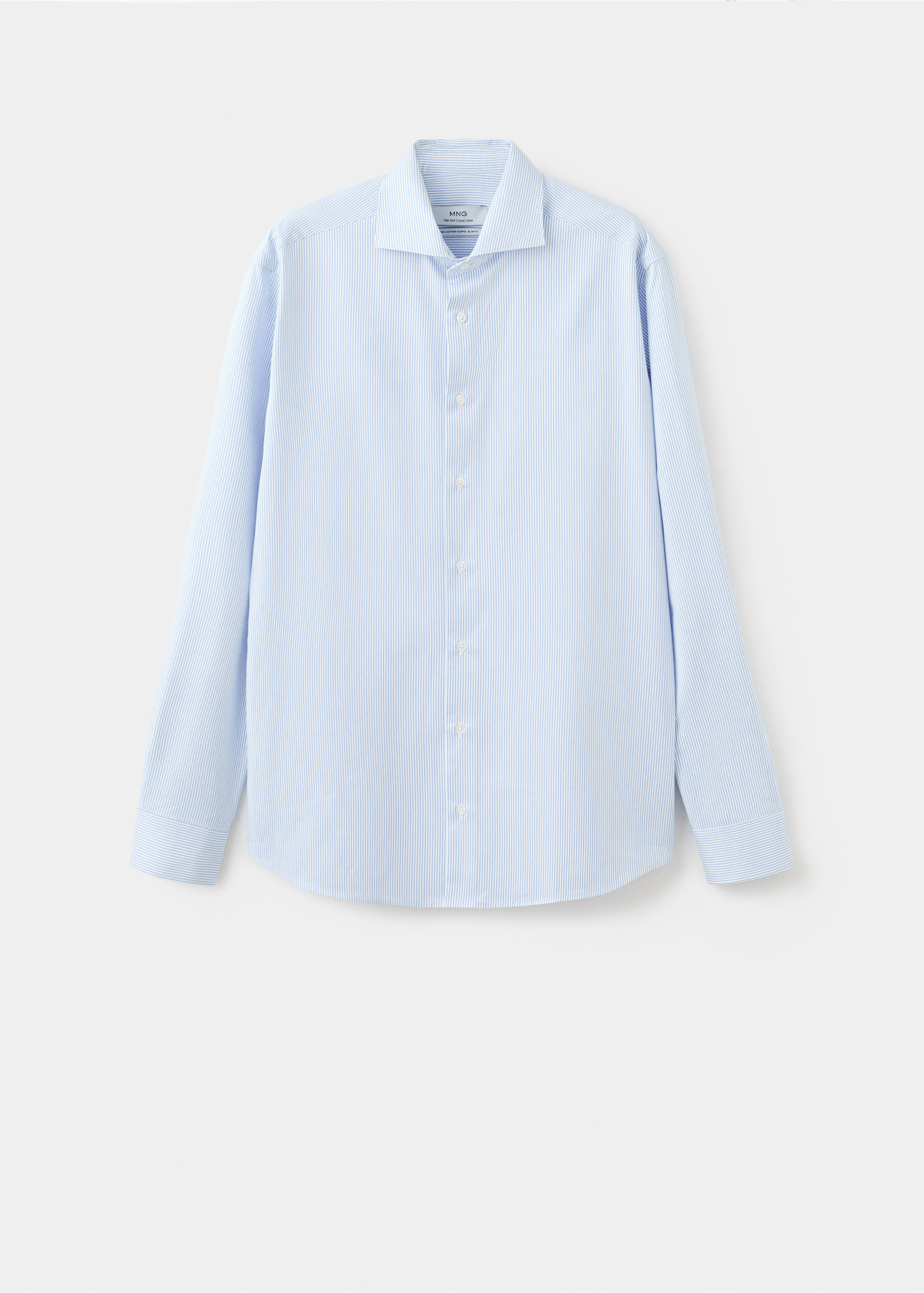 Slim-fit Giza cotton striped formal shirt - Article without model, Sky Blue. Ref: 17058641-00.