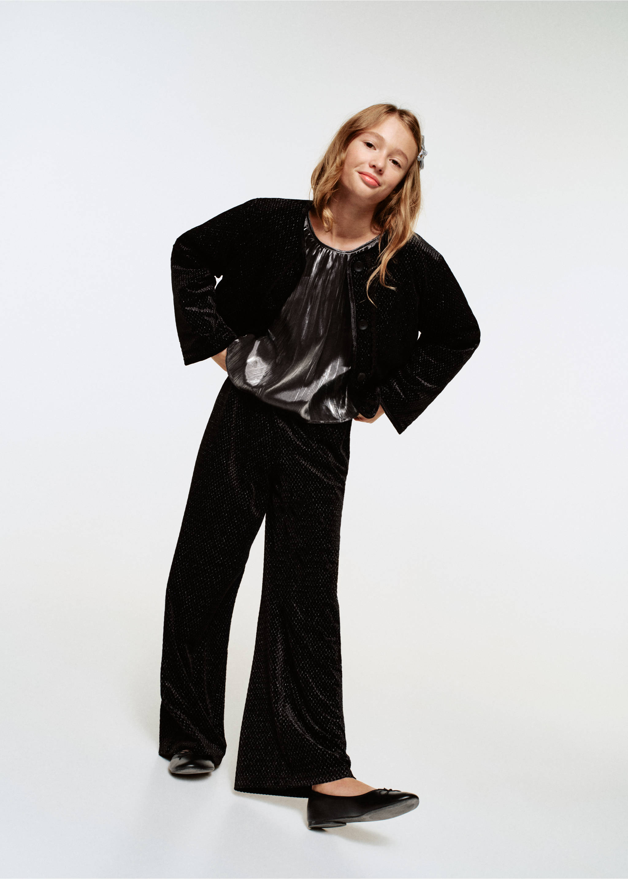 Lurex velvet trousers - Details of the article 1, Black. Ref: 17059097-00.