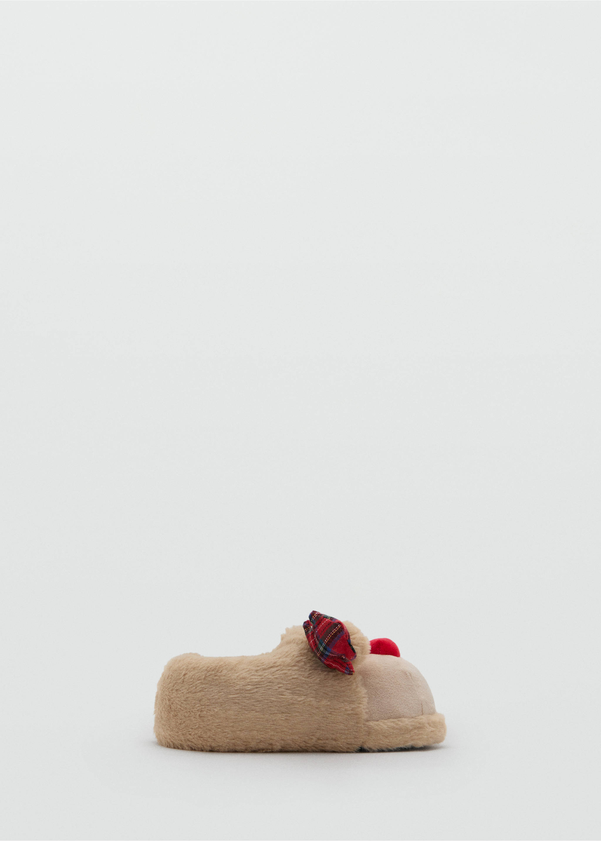 Beige faux-fur slippers with a tartan bow and red pom-pom., Brown. Ref: 17059099-00.