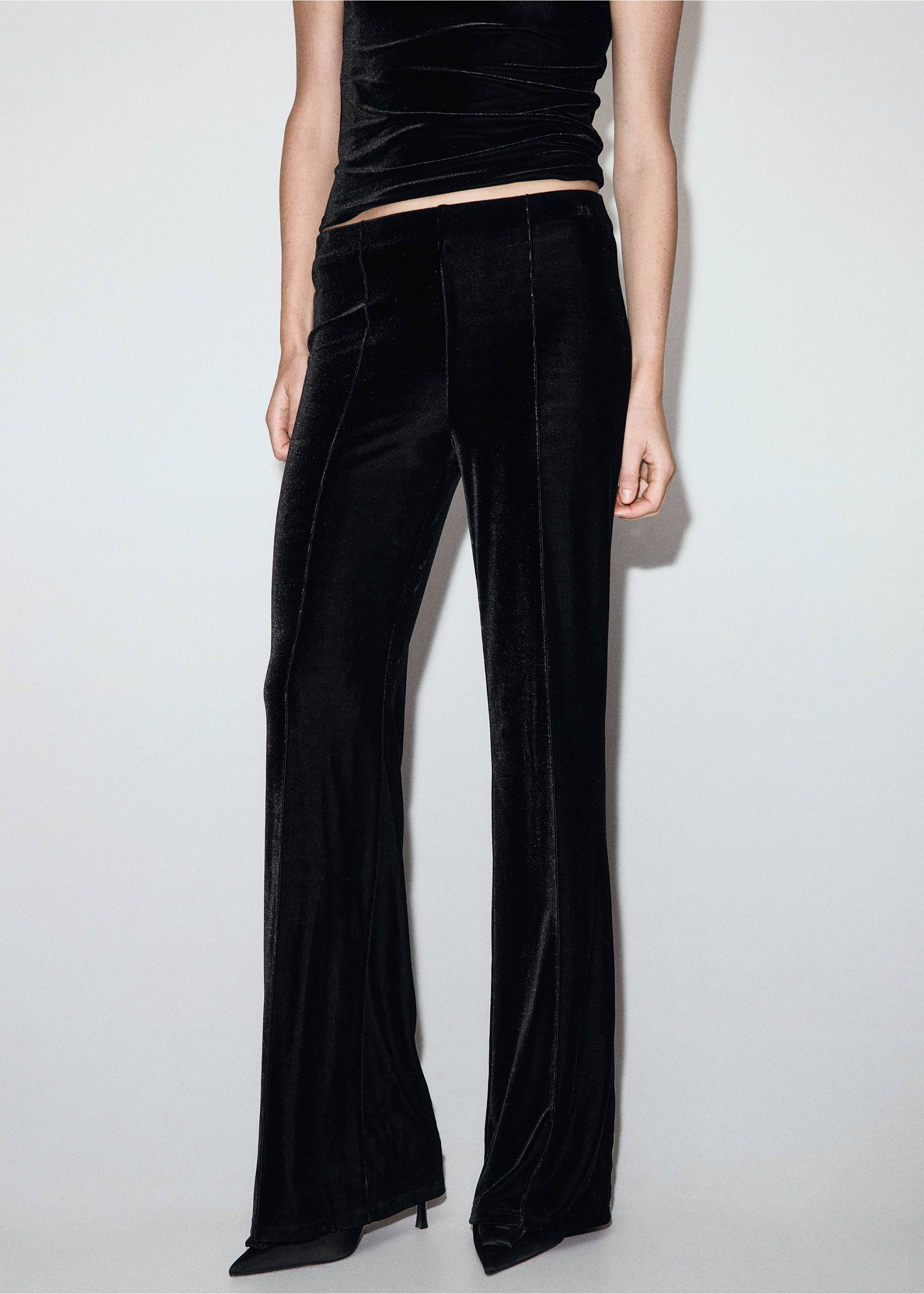 Fluwelen broek met stiksels - Middenvlak, Zwart. Ref: 17059113-00.