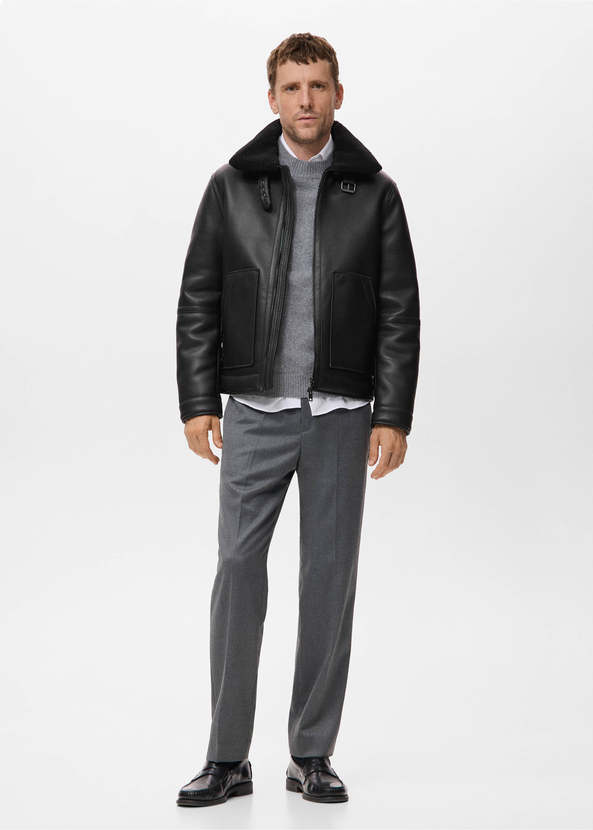 Faux-leather fleece jacket - General plane, Black. Ref: 17059206-00.