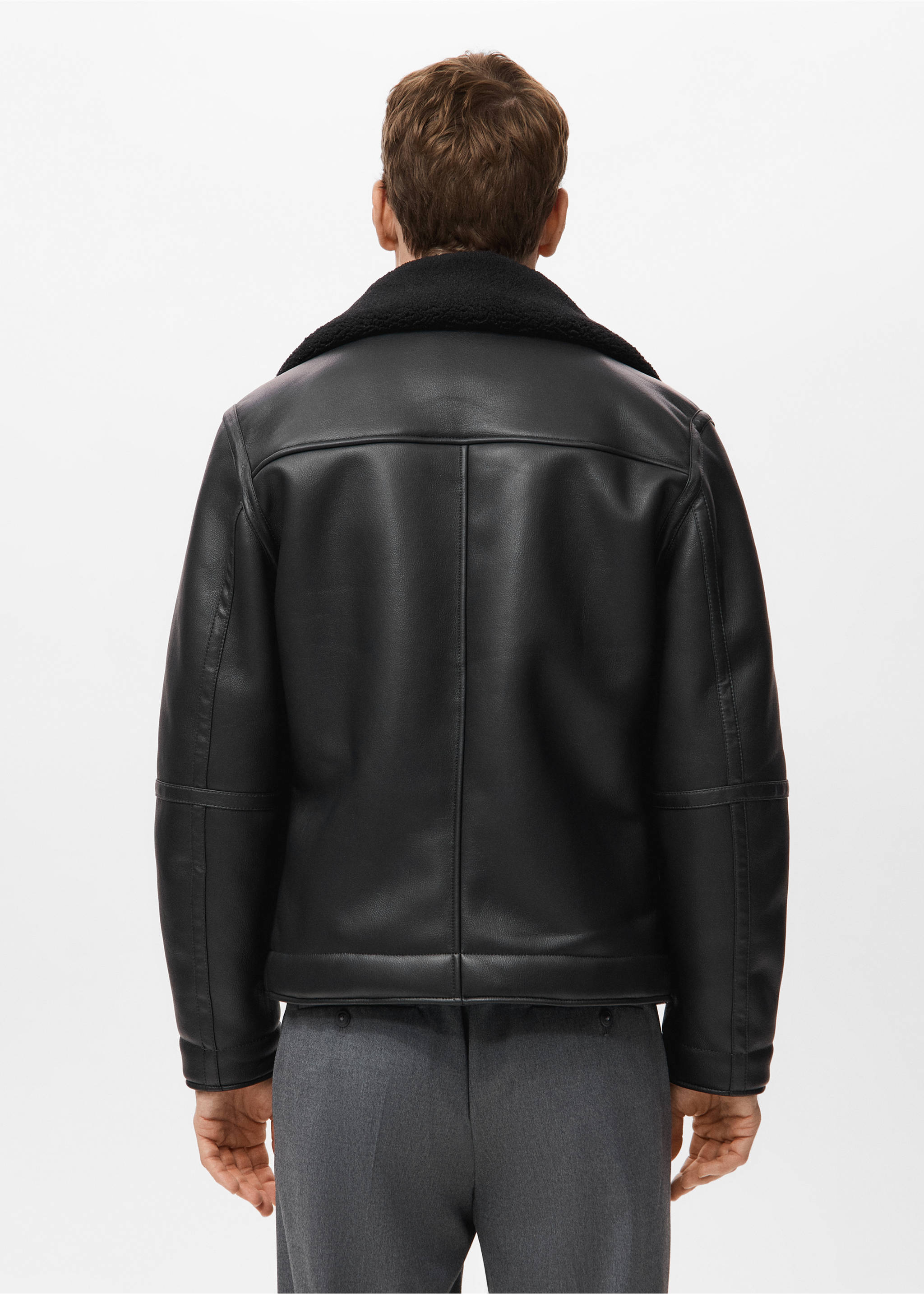 Faux-leather fleece jacket - Reverse of the article, Black. Ref: 17059206-00.