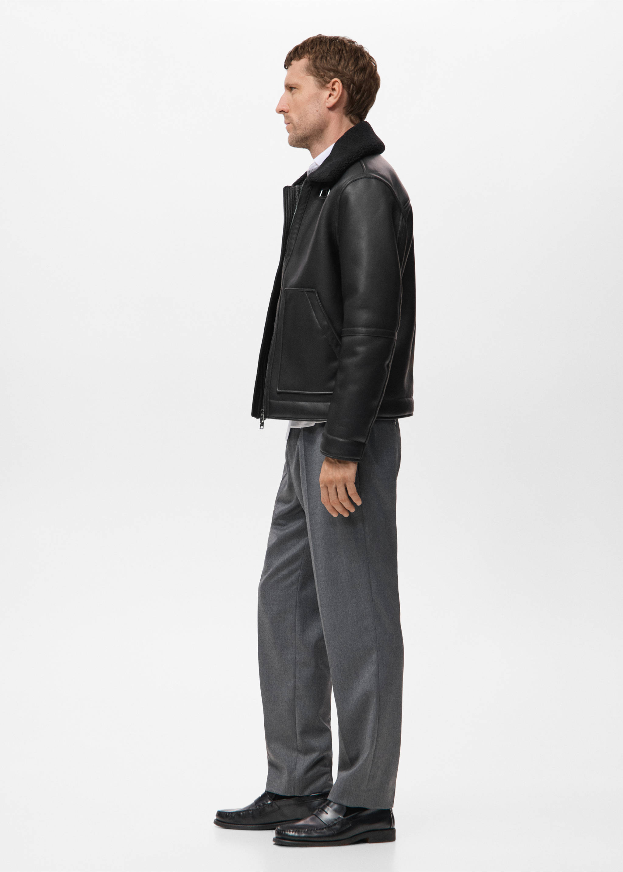 Faux-leather fleece jacket - Details of the article 2, Black. Ref: 17059206-00.