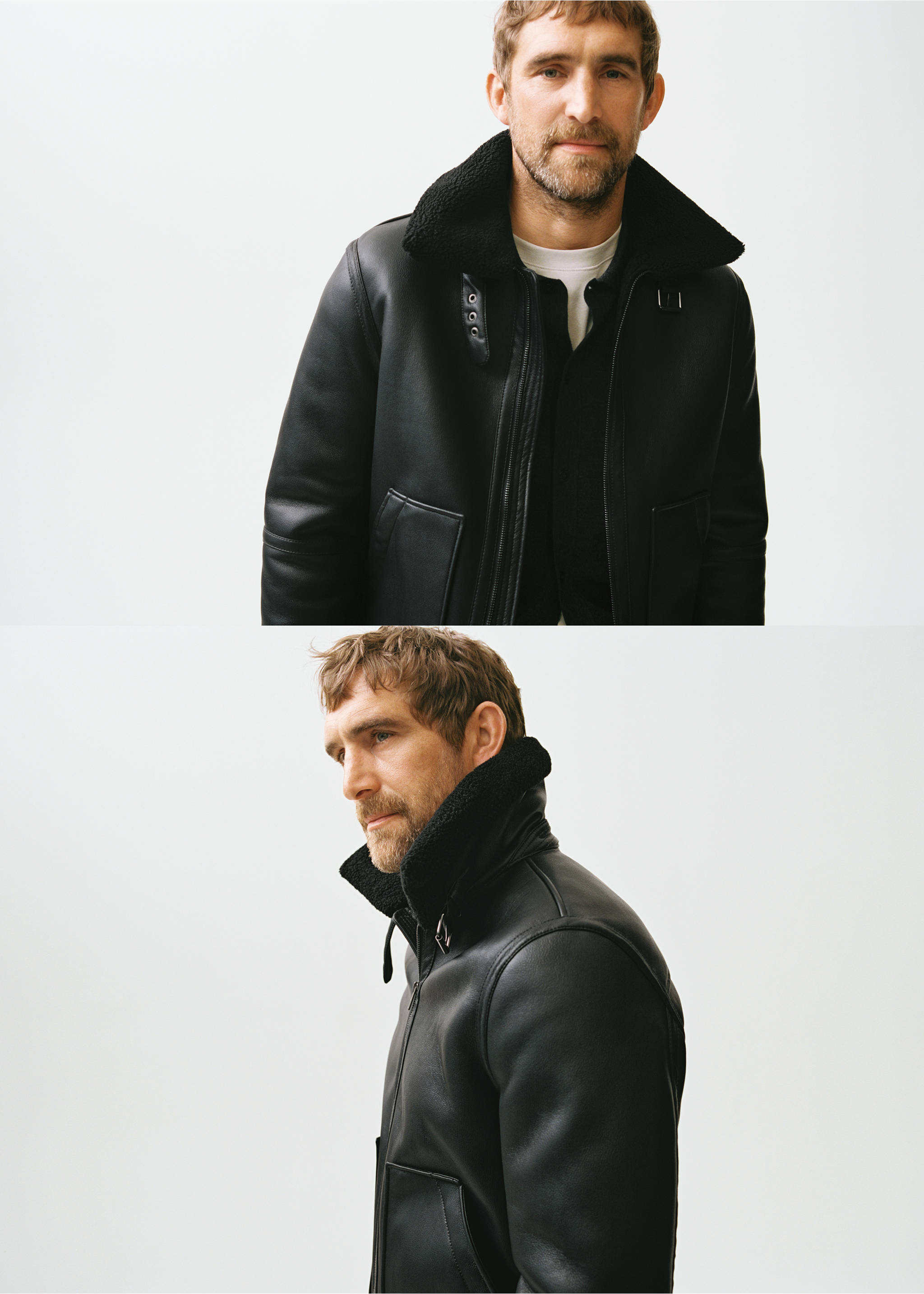 Faux-leather fleece jacket - Details of the article 5, Black. Ref: 17059206-00.