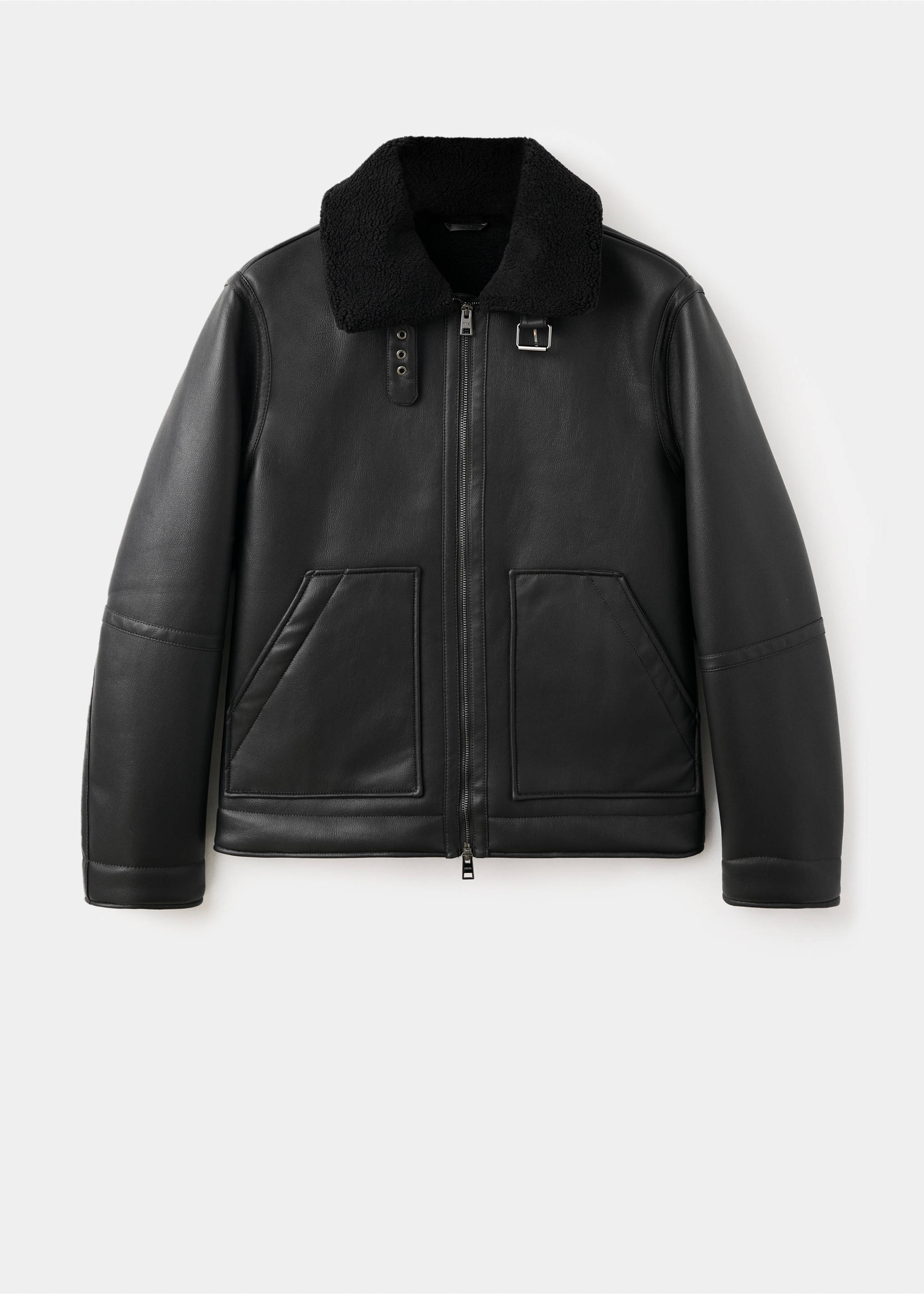 Faux-leather fleece jacket - Article without model, Black. Ref: 17059206-00.