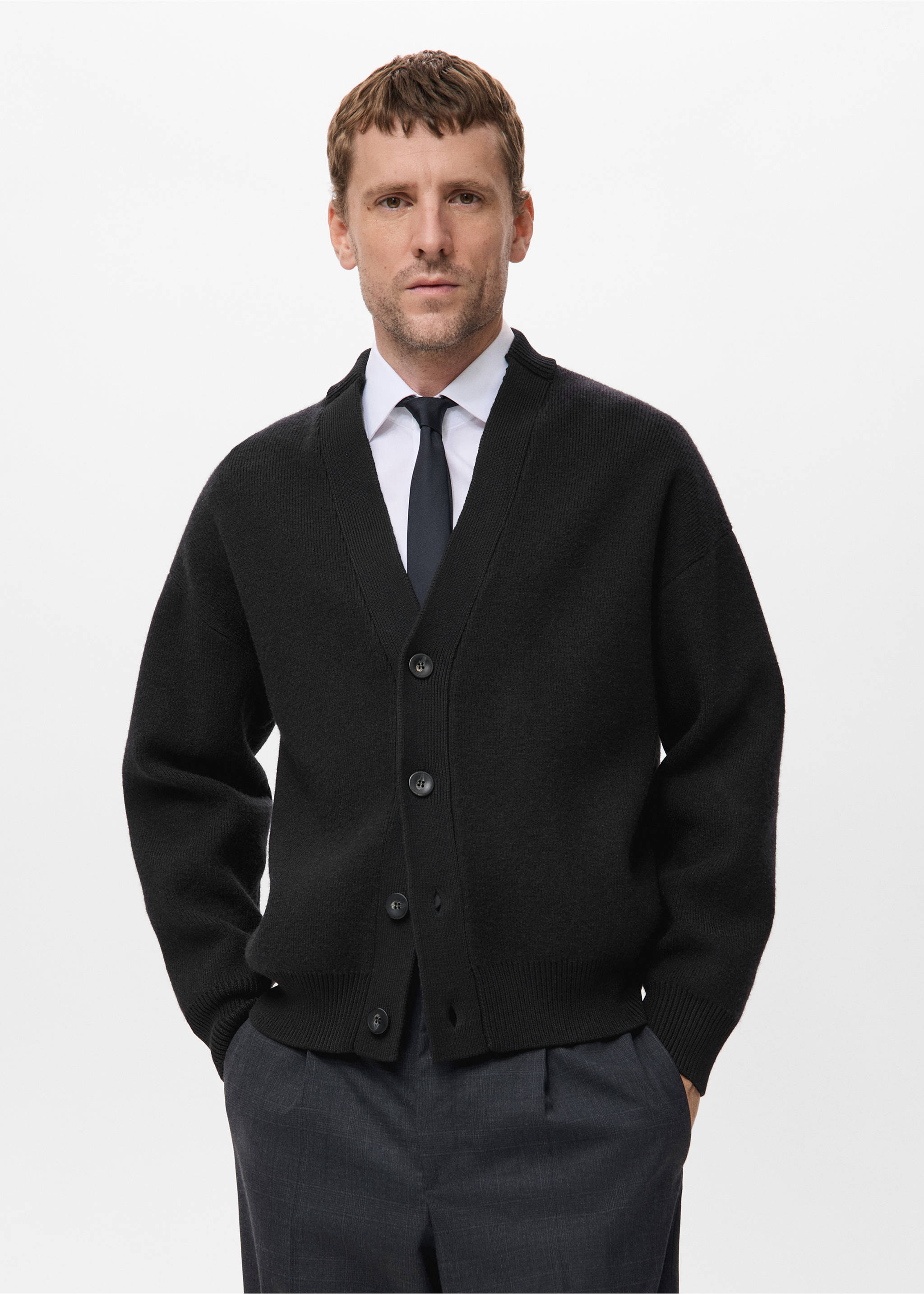 Gebreid relaxed-fit vest - Middenvlak, Zwart. Ref: 17059207-00.