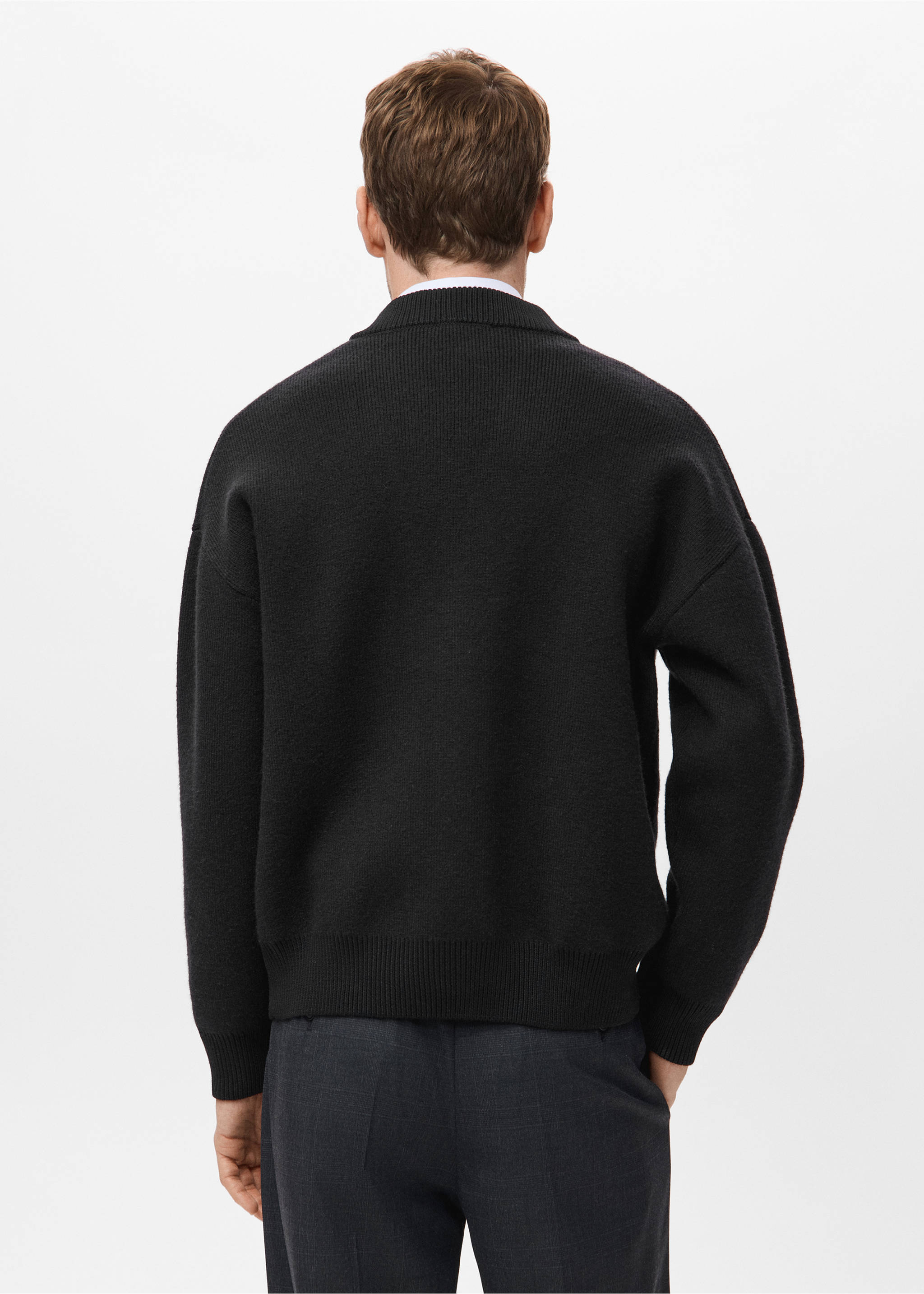 Gebreid relaxed-fit vest - Achterkant van het artikel, Zwart. Ref: 17059207-00.
