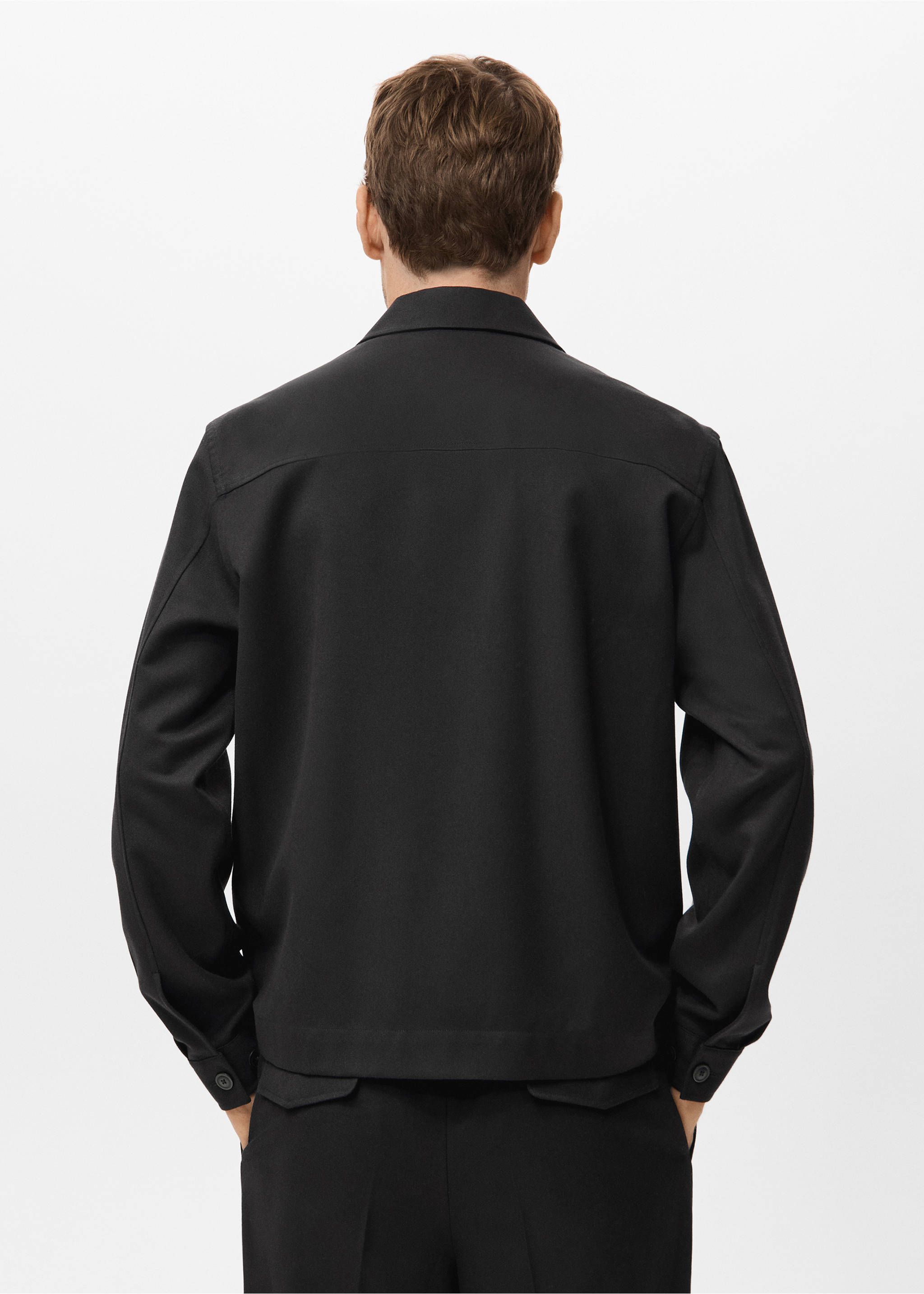 Flannel overshirt with pockets - Reverse of the article, Black. Ref: 17059208-00.