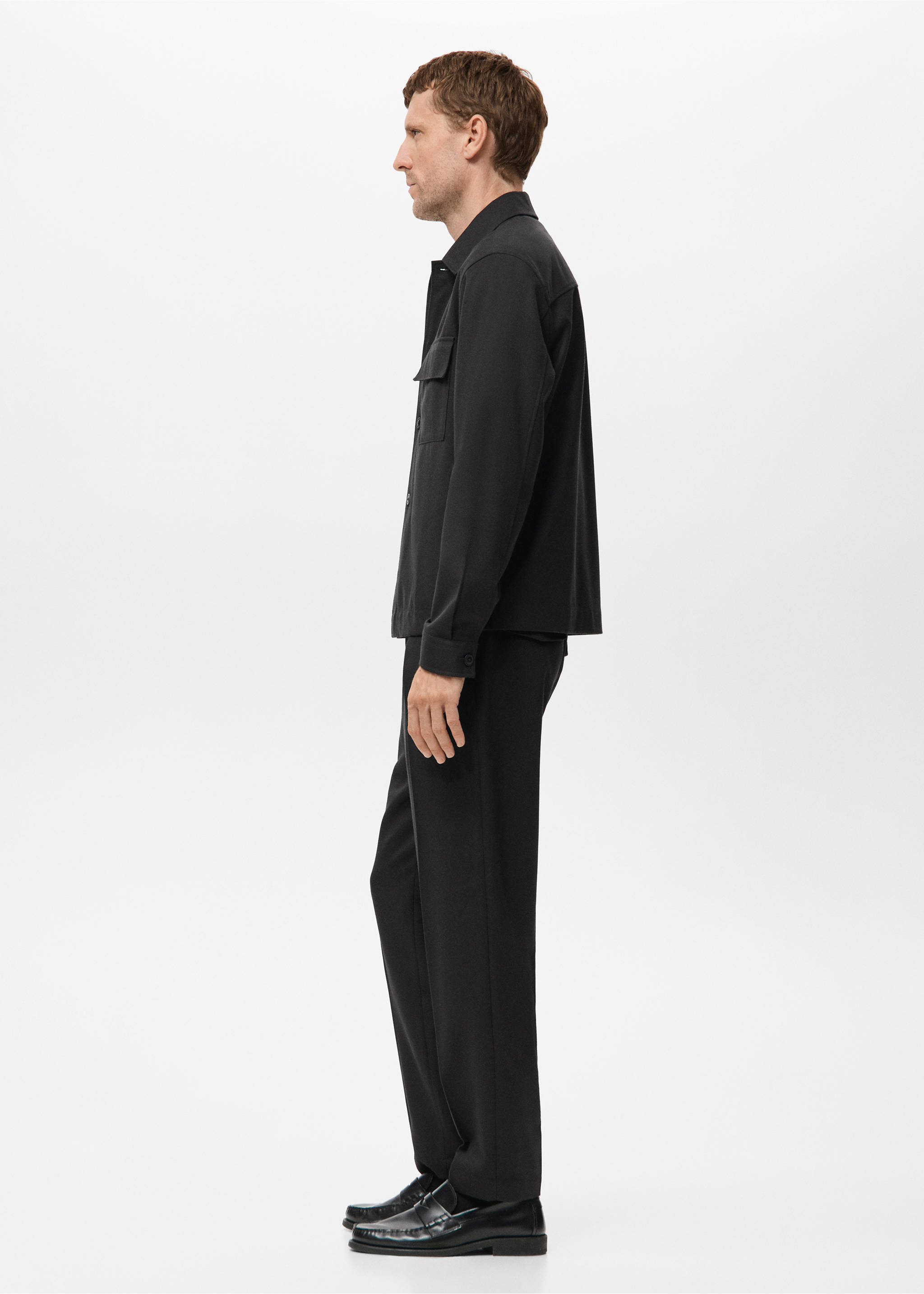Flannel overshirt with pockets - Details of the article 2, Black. Ref: 17059208-00.