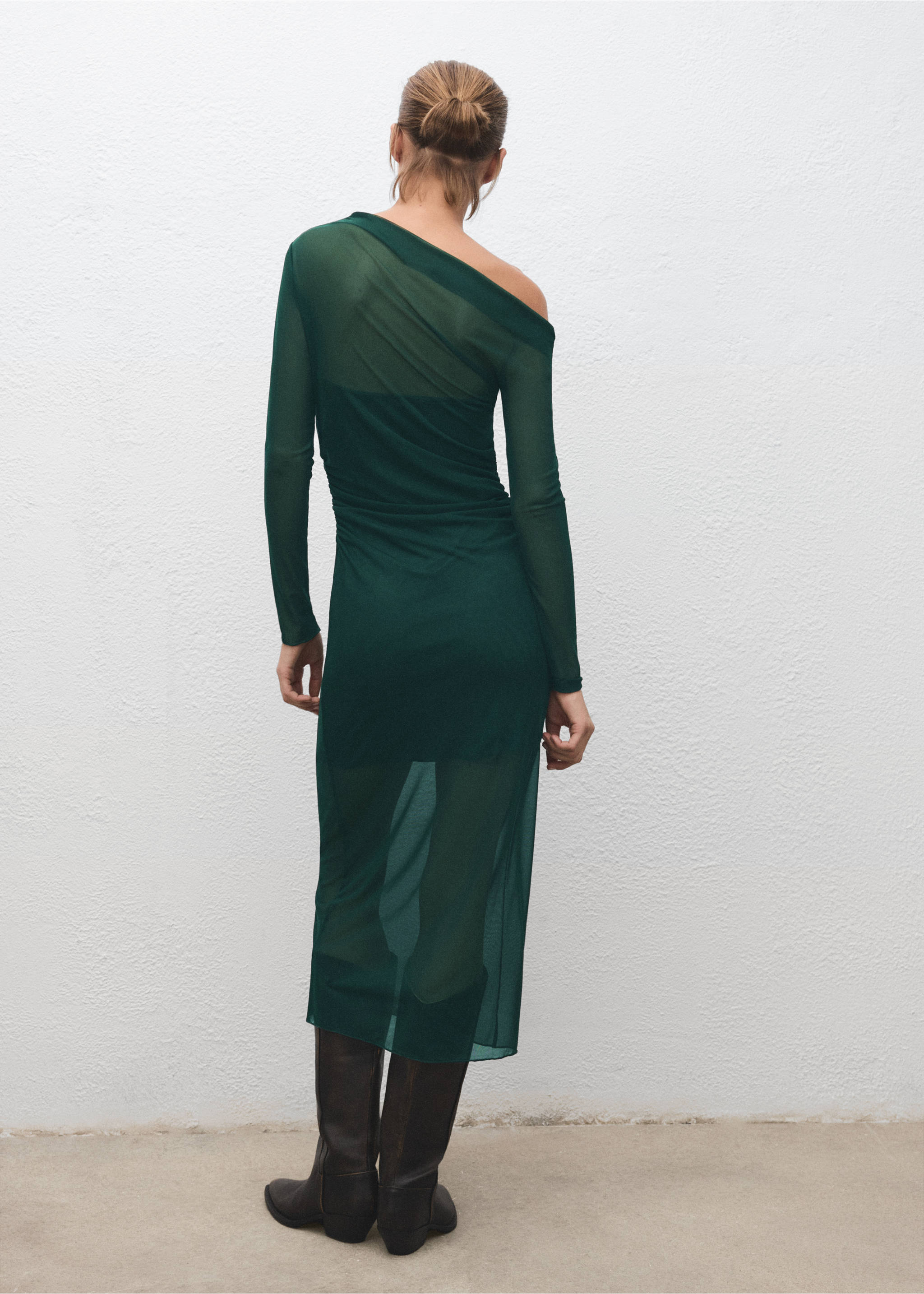 Semi-transparent asymmetrical dress - Reverse of the article, Green. Ref: 17059212-00.
