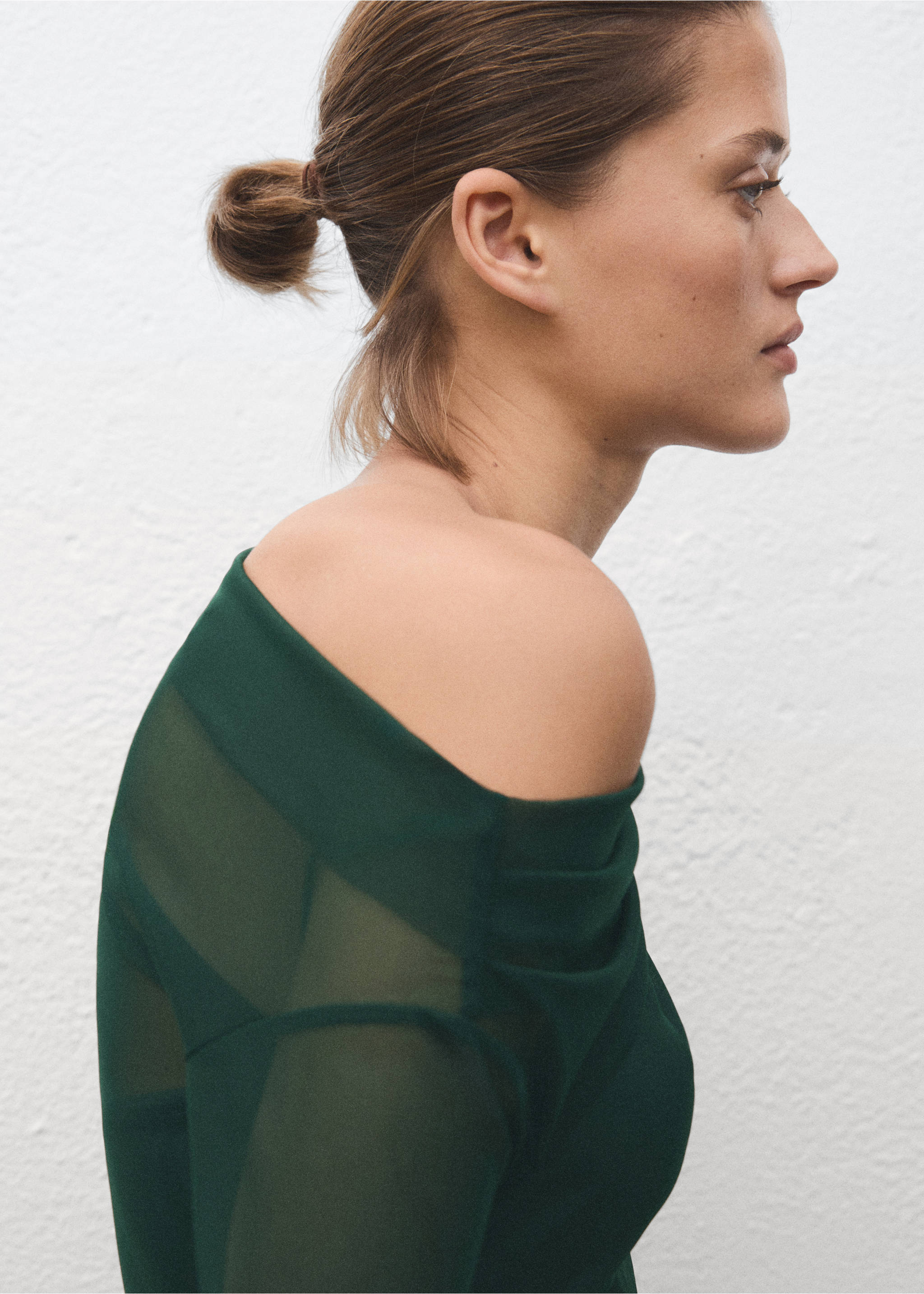 Semi-transparent asymmetrical dress - Details of the article 1, Green. Ref: 17059212-00.
