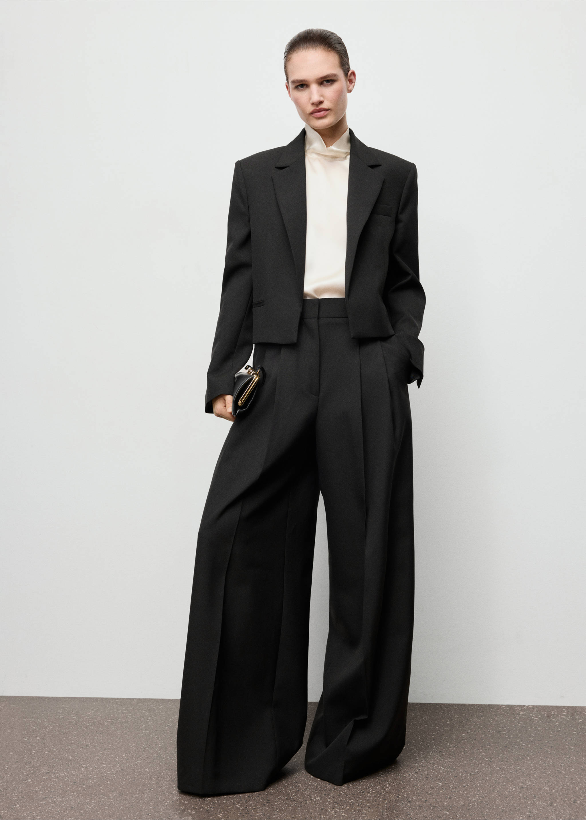 Wide leg pleated suit trousers - General plane, Black. Ref: 17059213-00.