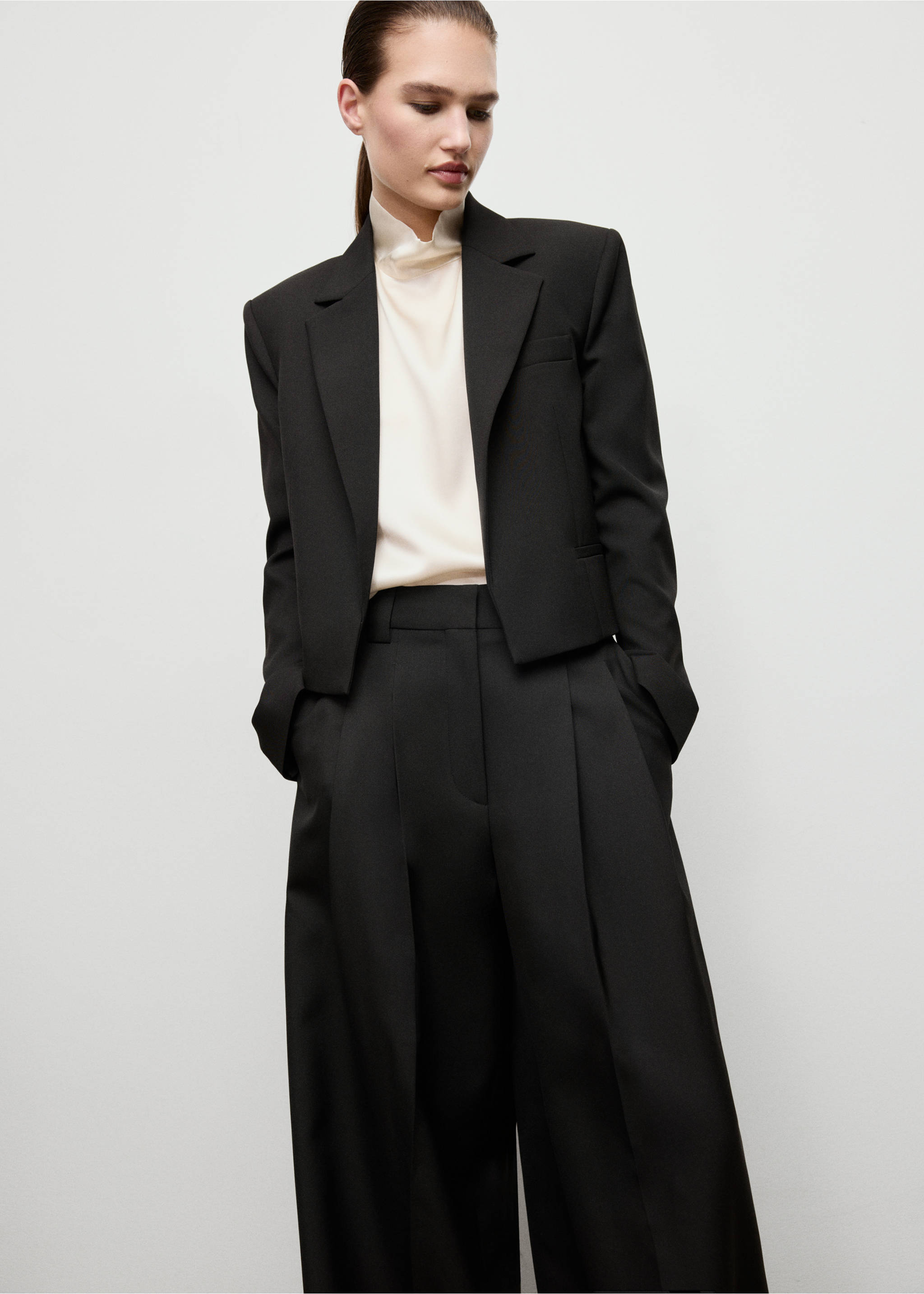 Wide leg pleated suit trousers - Medium plane, Black. Ref: 17059213-00.