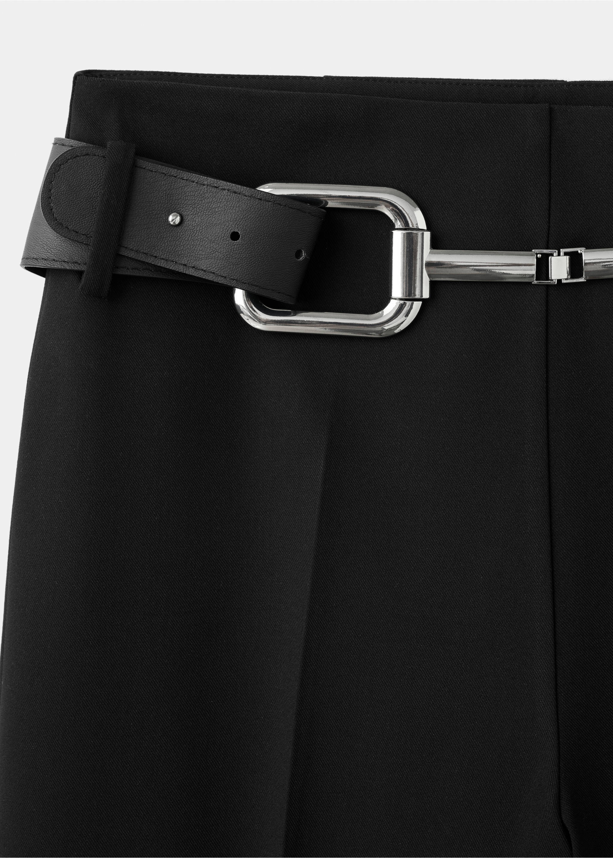 Flared trousers with belt - Details of the article 8, Black. Ref: 17059605-00.