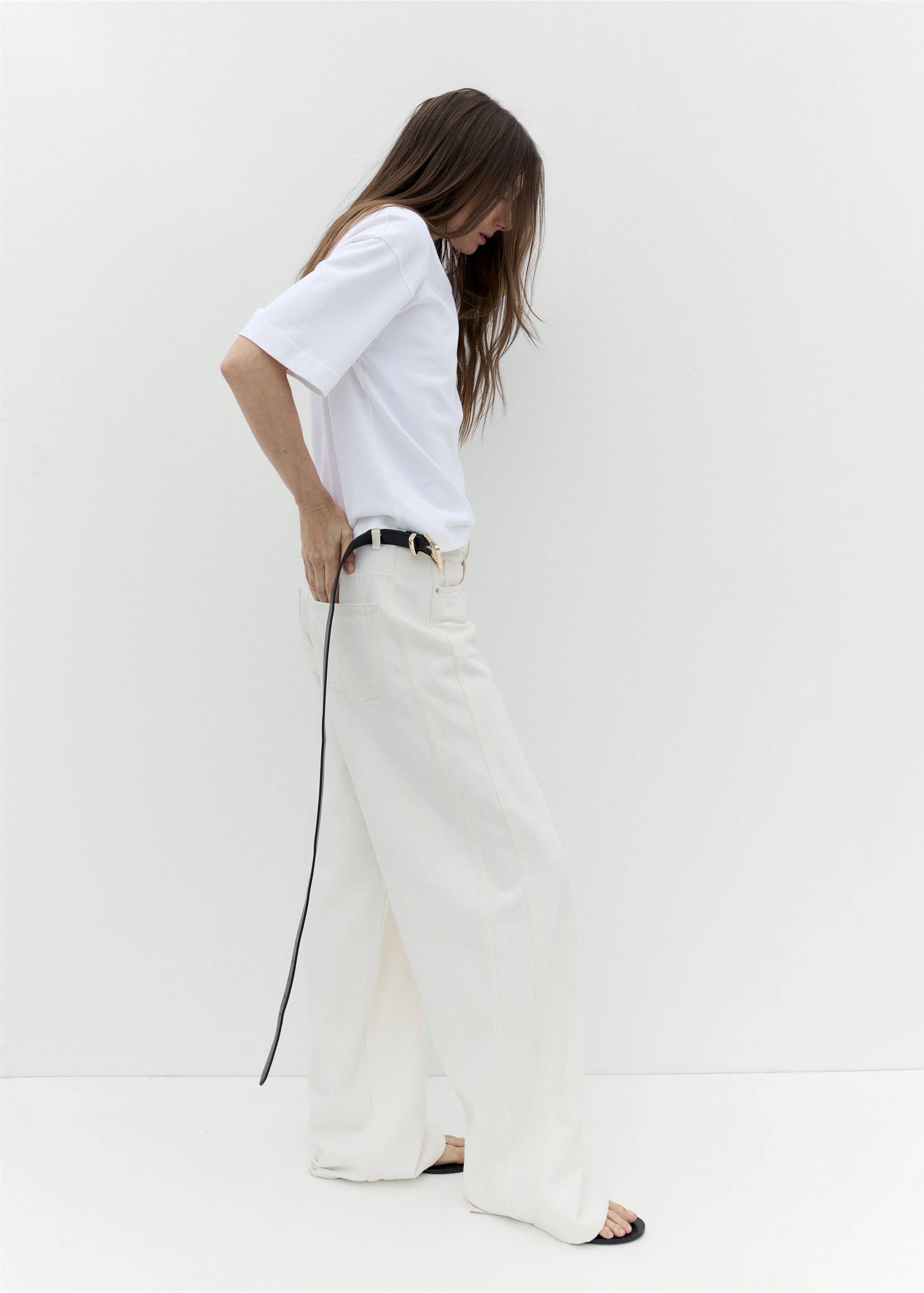 Stitched belt with square buckle - Details of the article 9, Black. Ref: 17061130-00.
