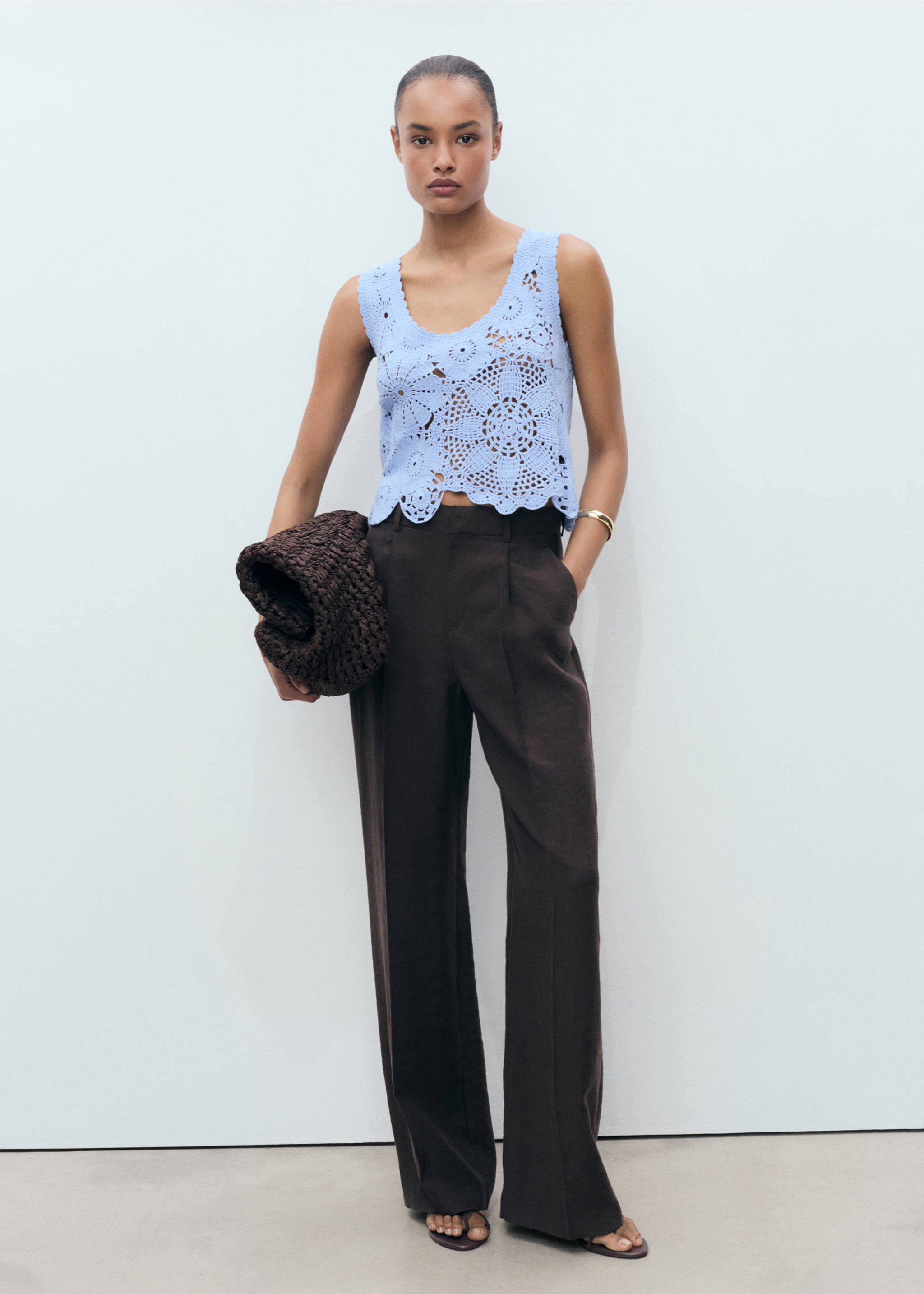 Crochet top with flowers - General plane, Sky Blue. Ref: 17061135-00.