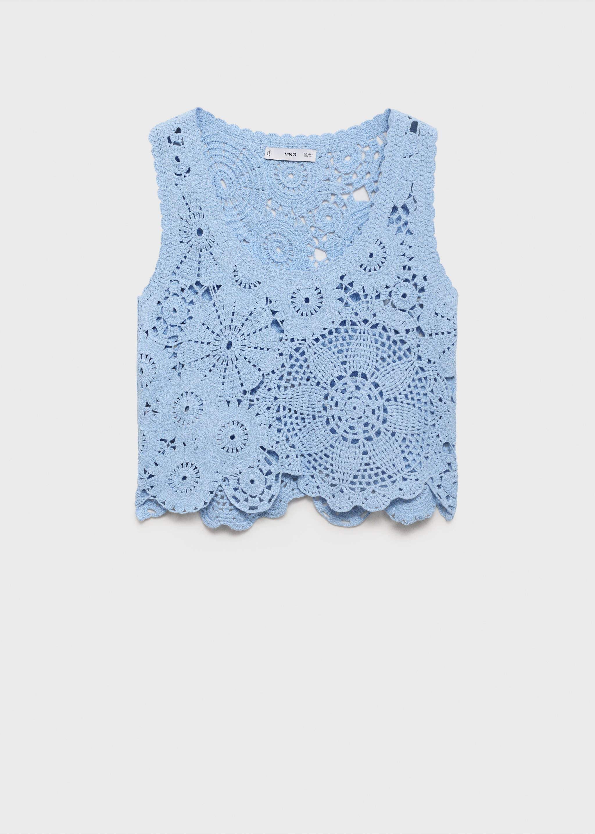 Crochet top with flowers - Article without model, Sky Blue. Ref: 17061135-00.