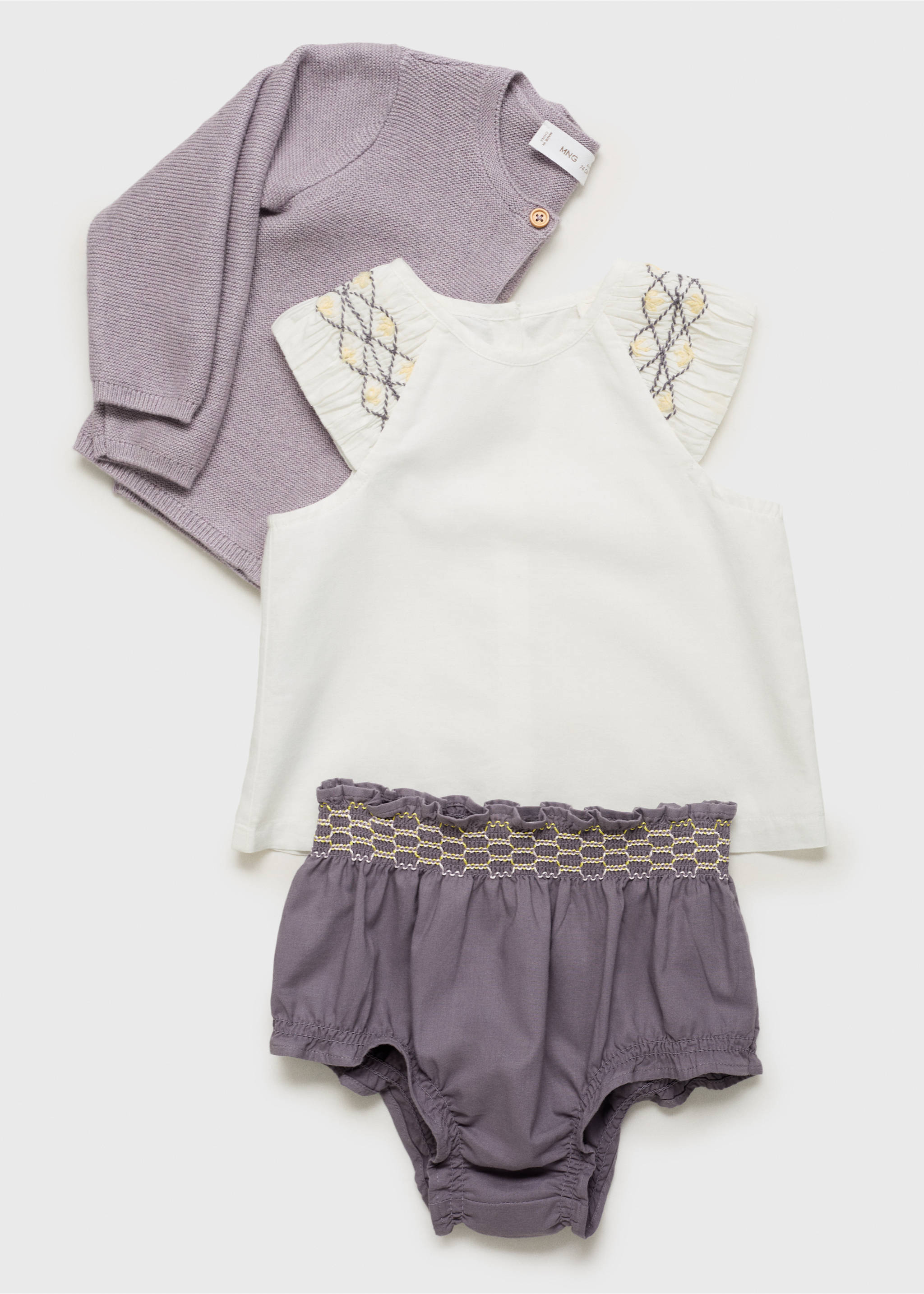 Embroidered cotton-blend short - Details of the article 8, Light/Pastel Purple. Ref: 17061141-00.
