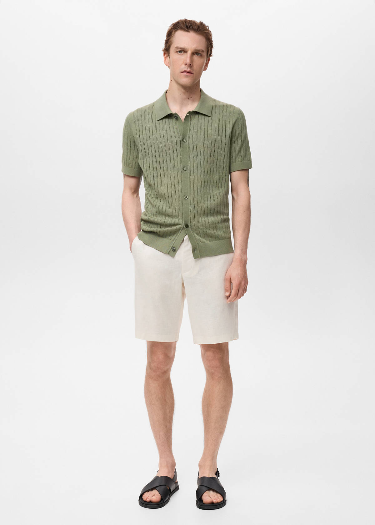 Slim-fit 100% linen bermuda shorts