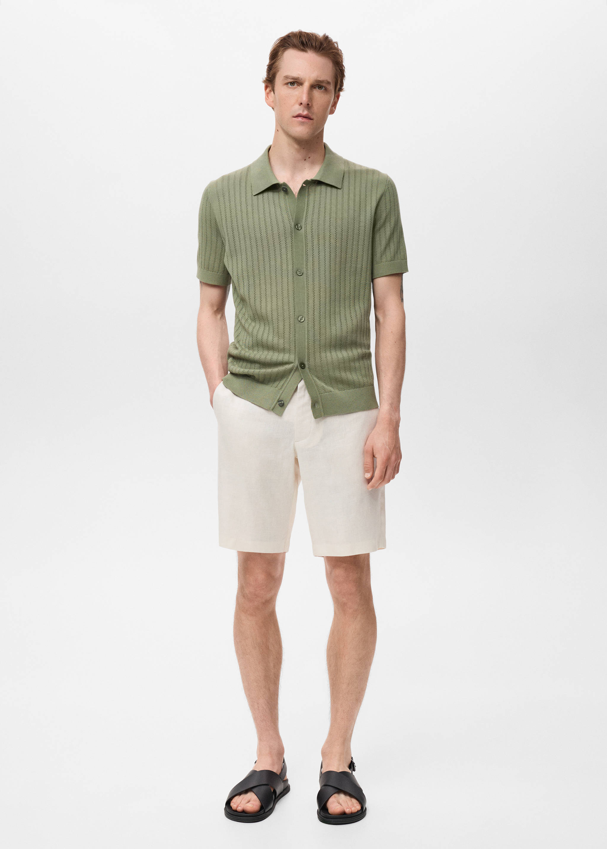 Slim-fit 100% linen bermuda shorts - General plane