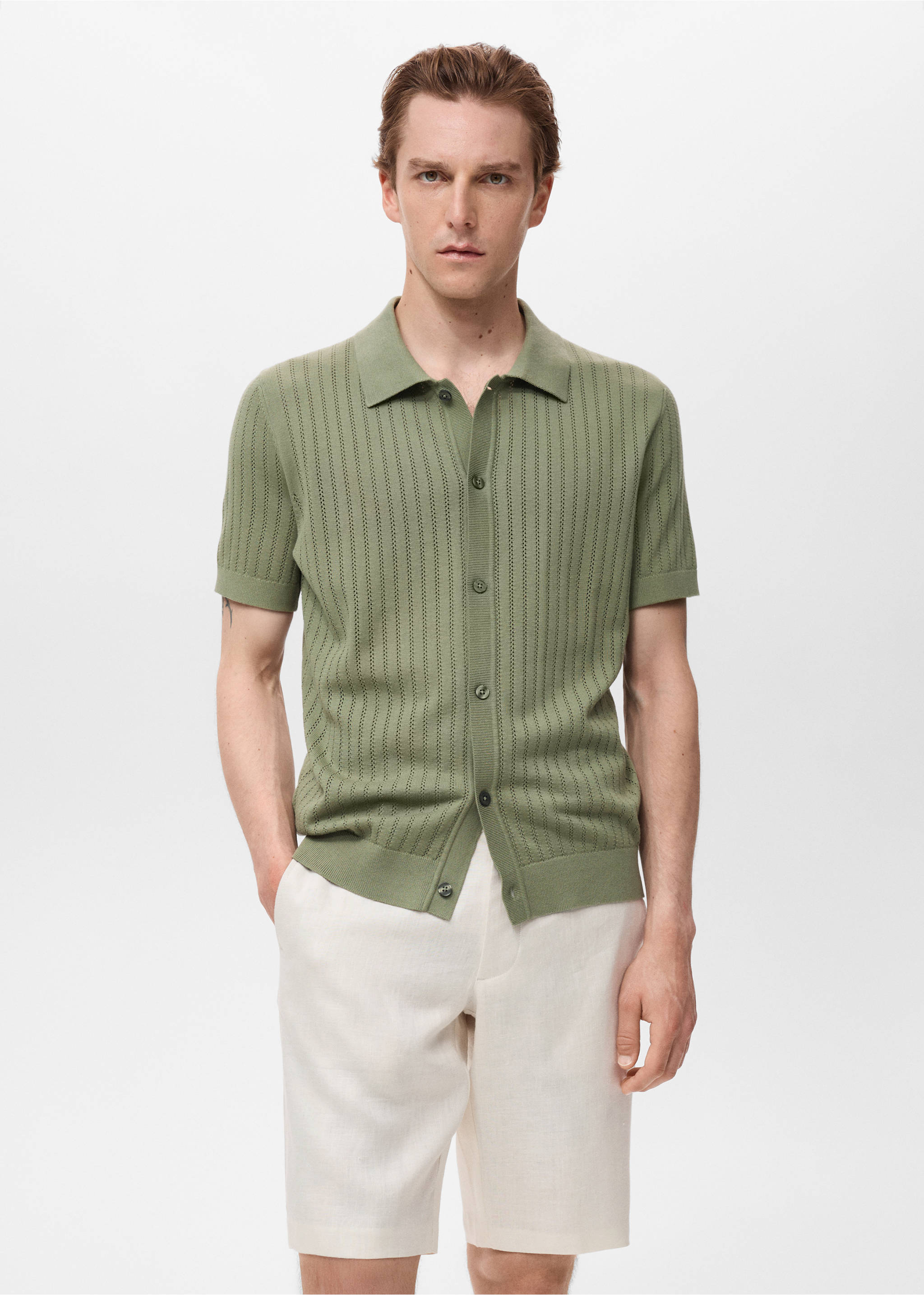 Slim-fit 100% linen bermuda shorts - Medium plane, Off White. Ref: 17061142-00.