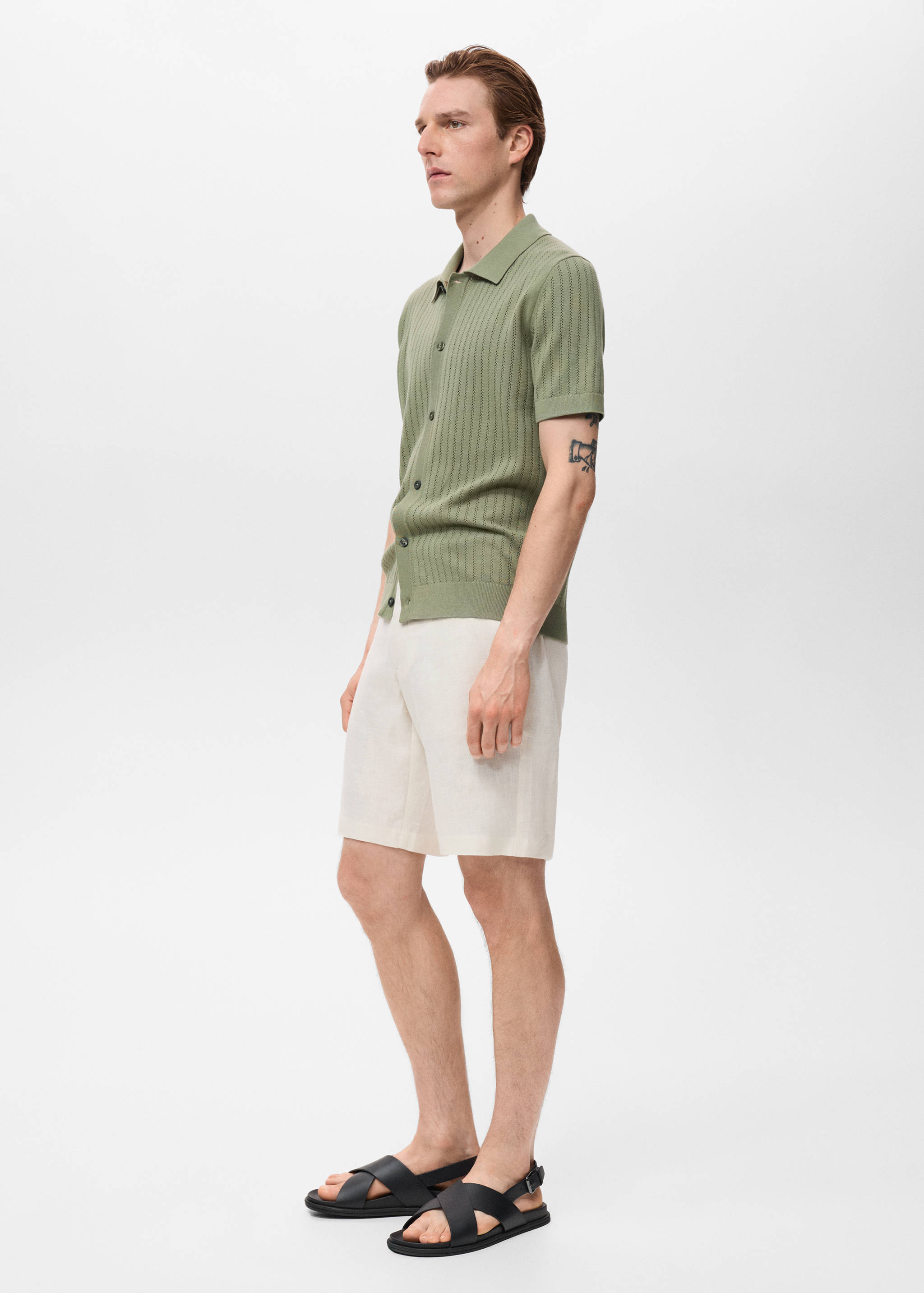 Slim-fit 100% linen bermuda shorts - Details of the article 2