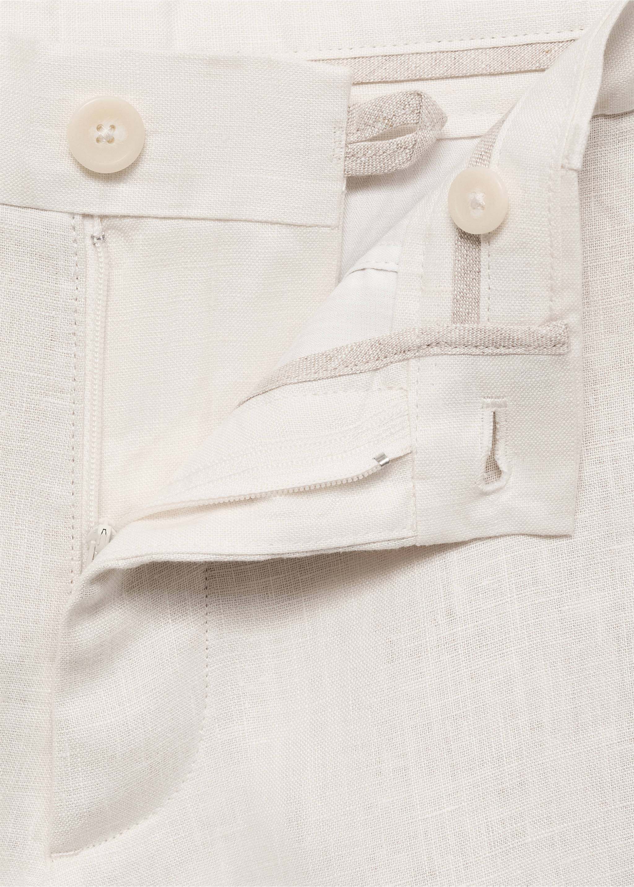 Slim-fit 100% linen bermuda shorts - Details of the article 8, Off White. Ref: 17061142-00.