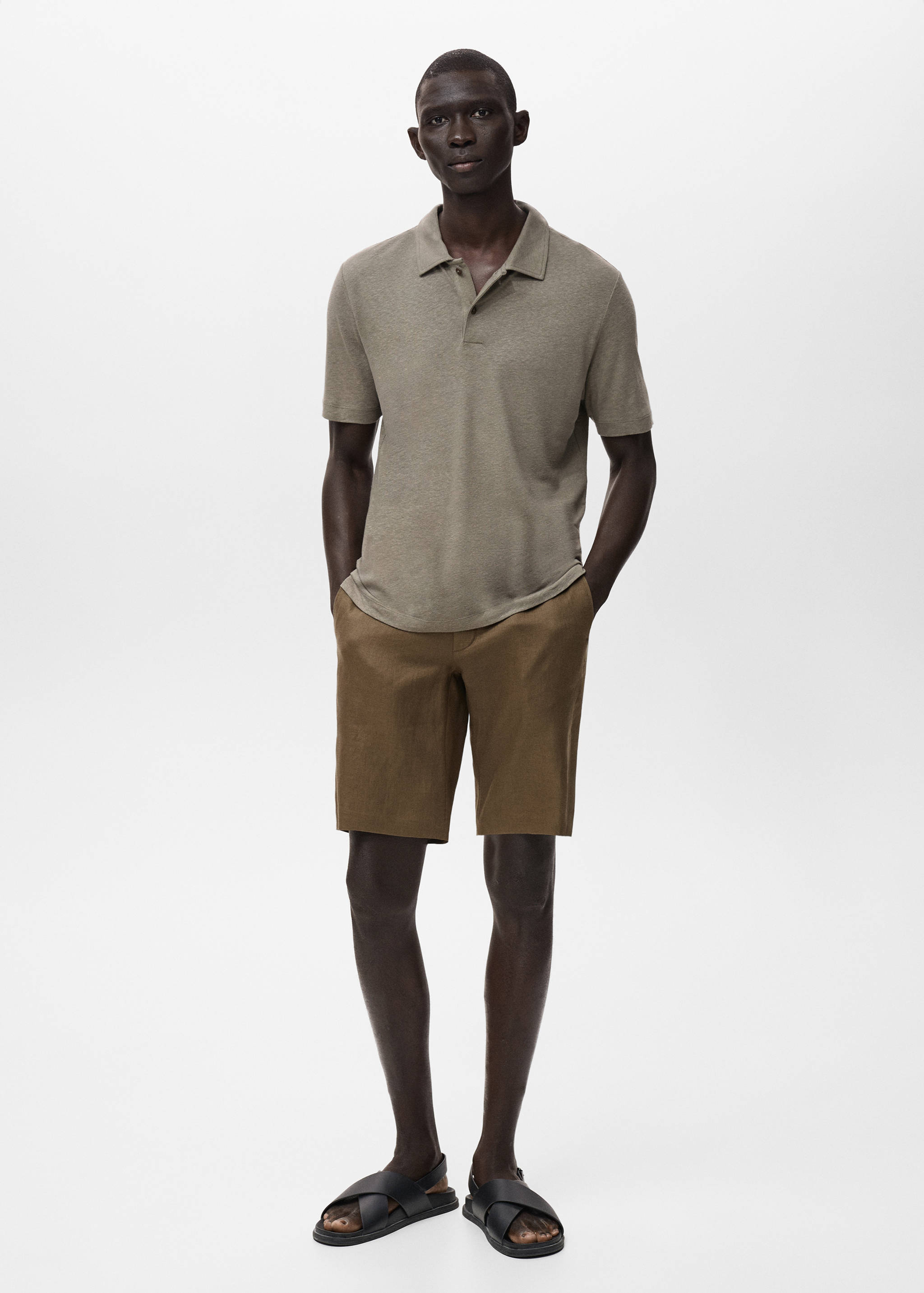 Slim-fit 100% linen bermuda shorts - General plane